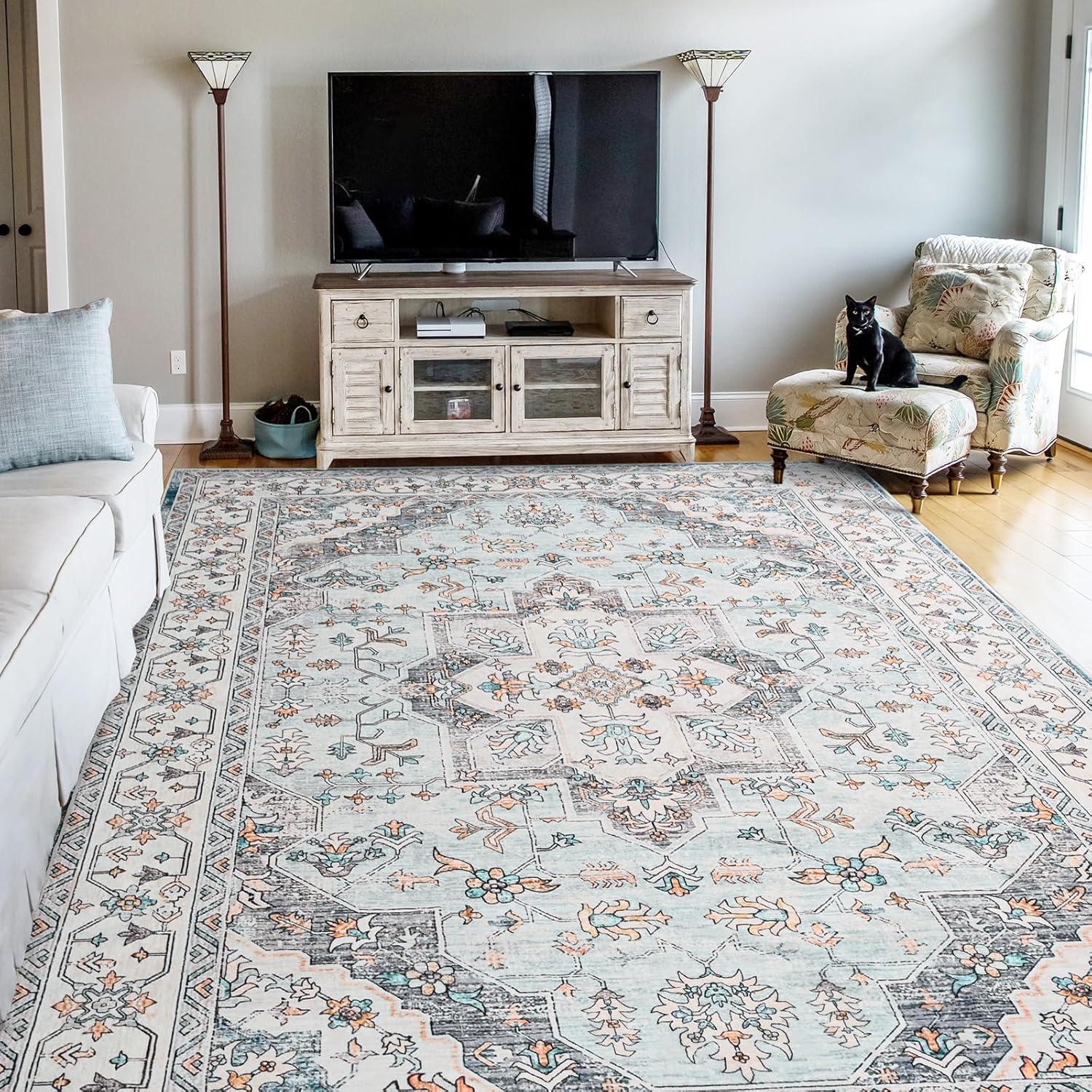 Nuloom Zara Medallion 4x6 Indoor Area Rug for Living Room Bedroom Dining Room Kitchen, Rust/Blue