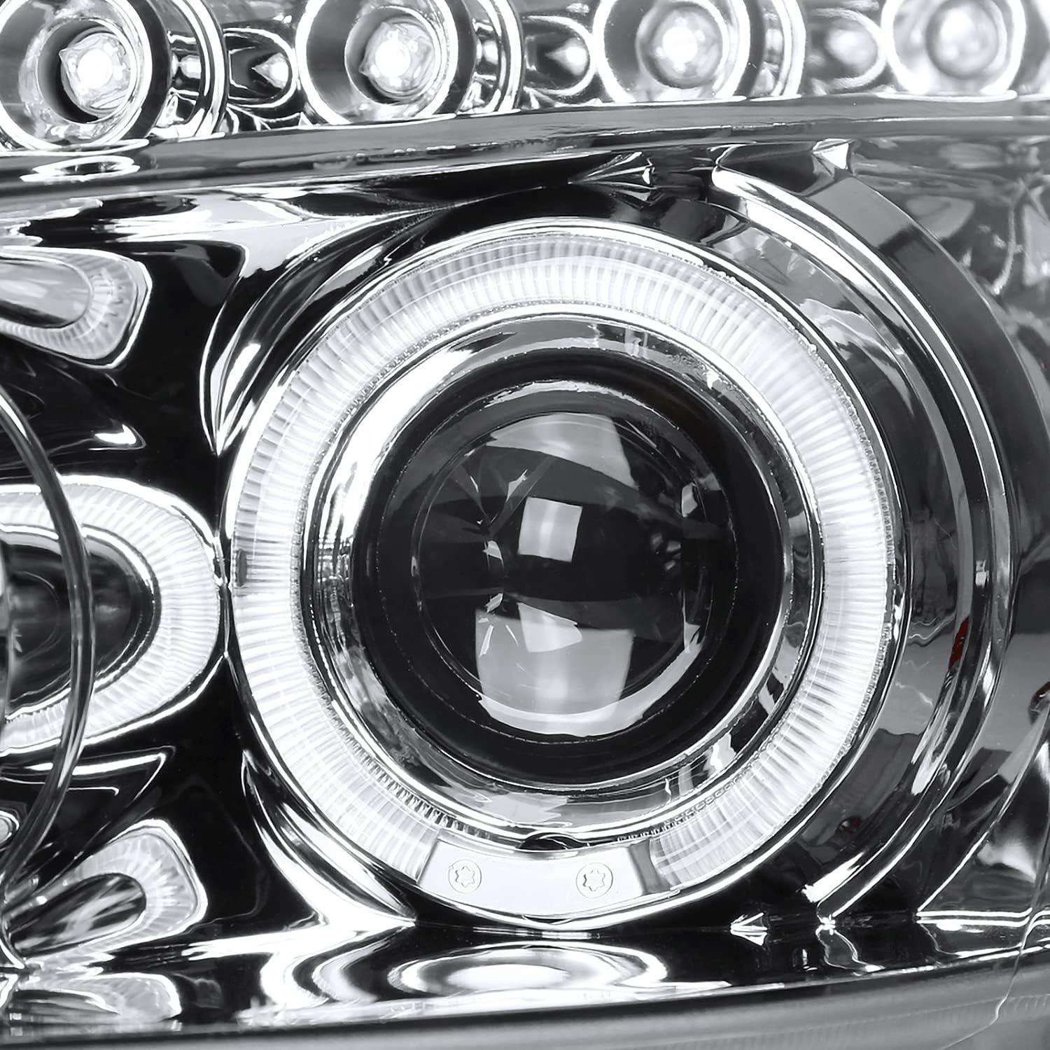 Chrome Housing Clear Lens Dual Halo Projector Headlights with LED