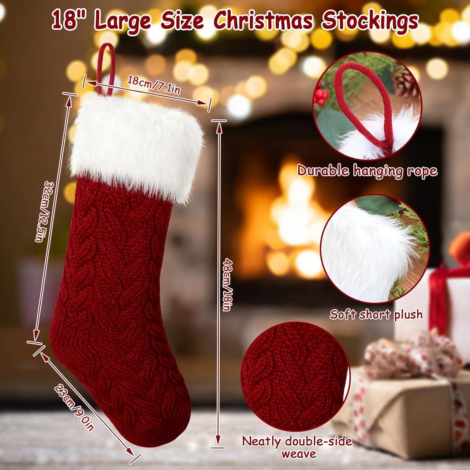 4 Pack 18" Large Knit Christmas Stockings with Name Tags