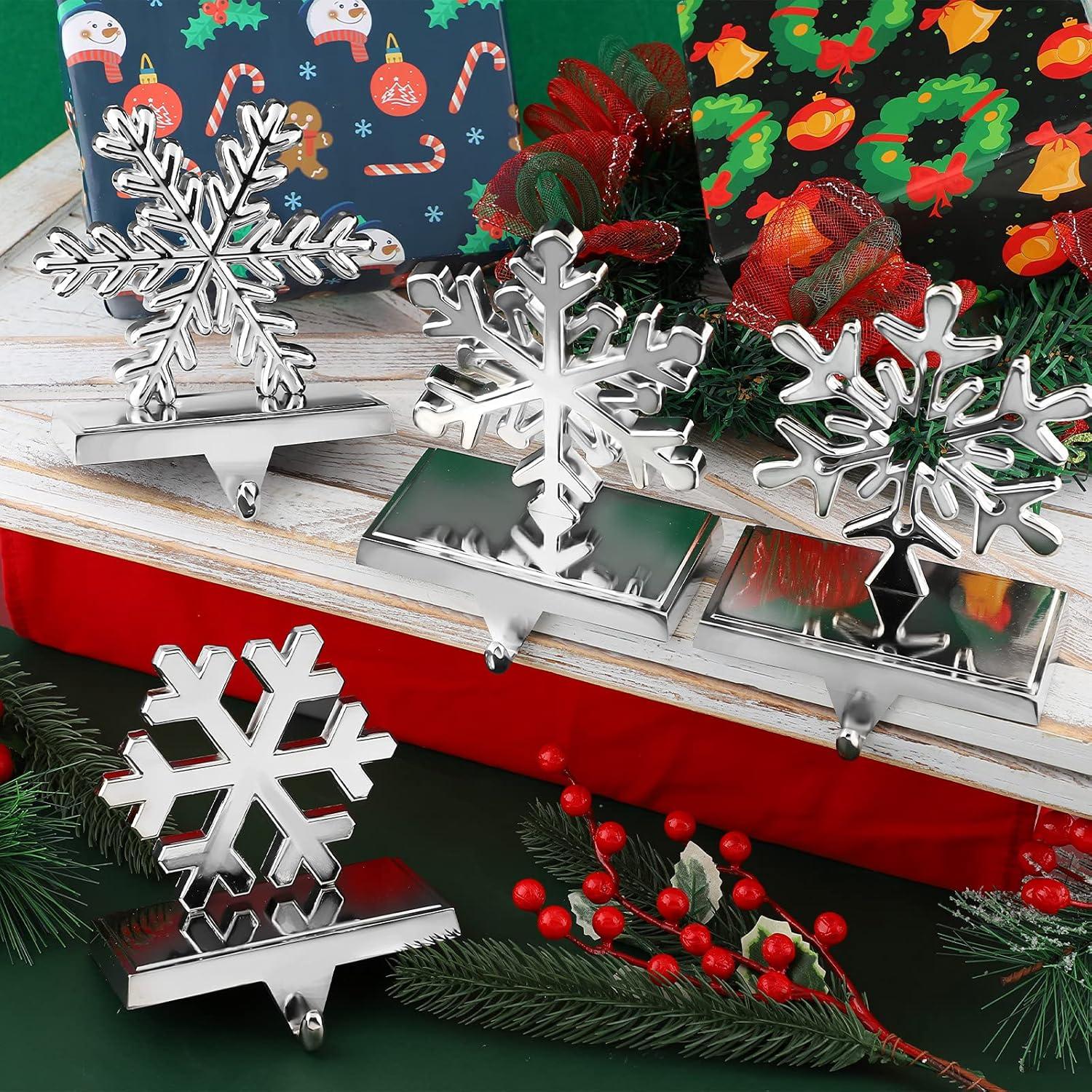 Season 4 Sparkles 4 Pieces Snowflake Stocking Holder Metal for Hanging Stockings