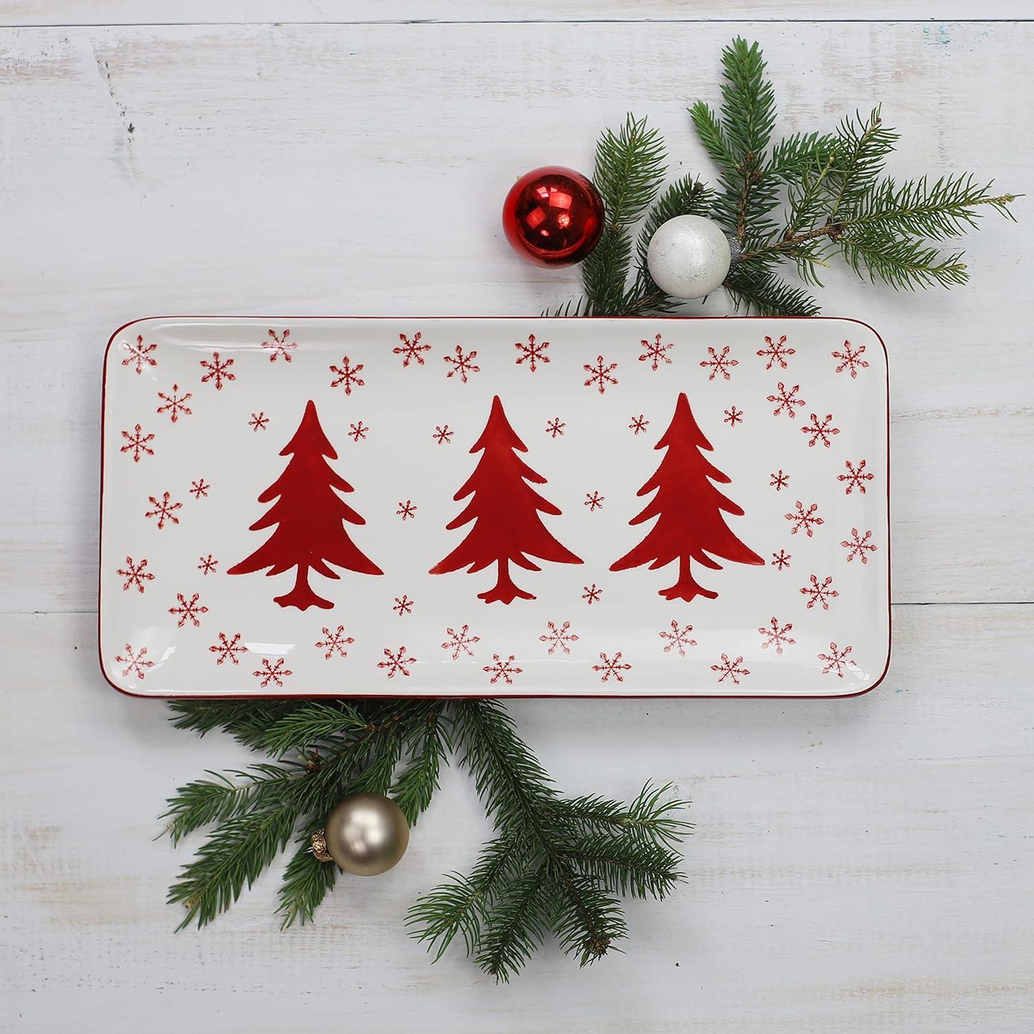 Winterfest Red and White Ceramic Rectangular Platter