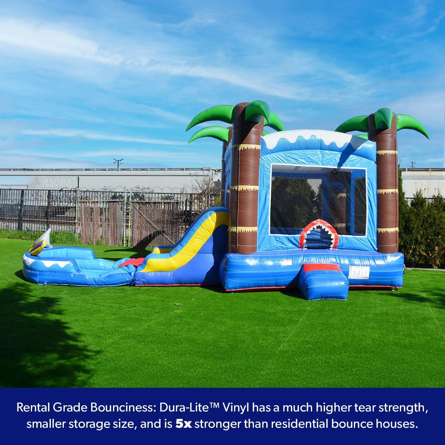 HeroKiddo Ocean Shark Commercial Grade Bounce House Water Slide with Splash Pool for Kids and Adults (with Blower), Basketball Hoop, Outdoor Indoor, Wet Dry Combo, Big Inflatable, Rental Quality