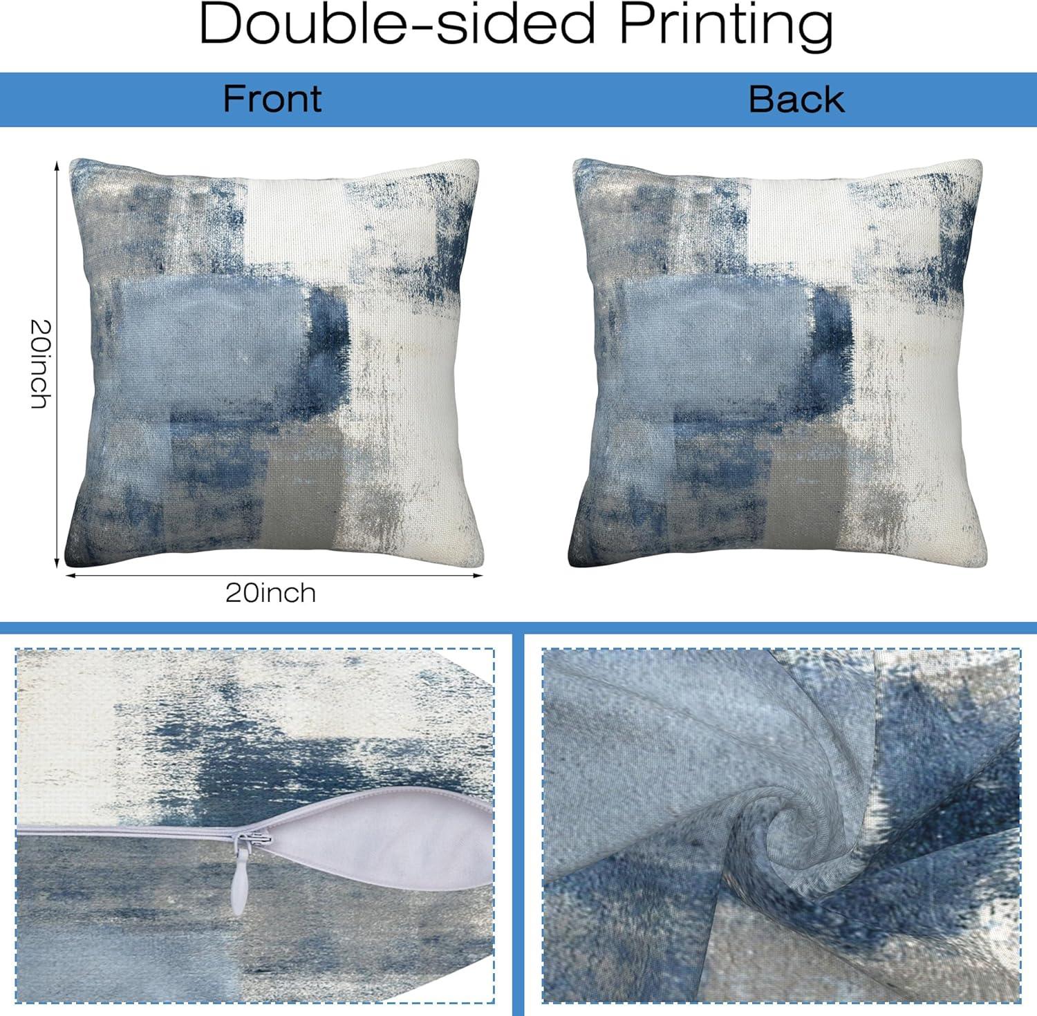 Blue and Grey Abstract Art Polyester Square Throw Pillows Set