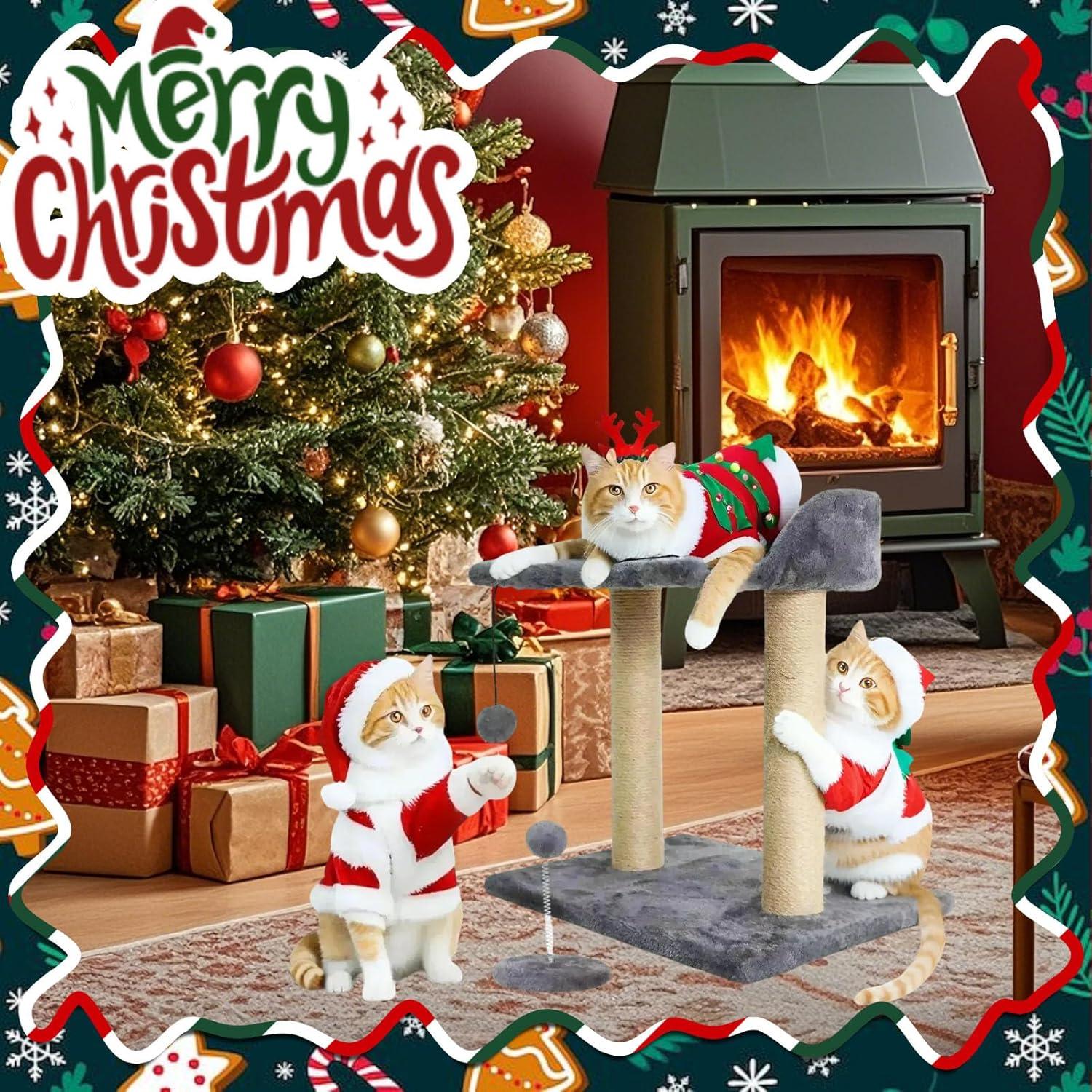 Barelove Cat Scratching Post Tower, Tall Cat Scratch Post, Natural Sisal Rope Scratcher Posts Refill for Indoor Cats, Carpet Cat Scratching Post with Replaceable Toys, Sturdy Base (Grey)