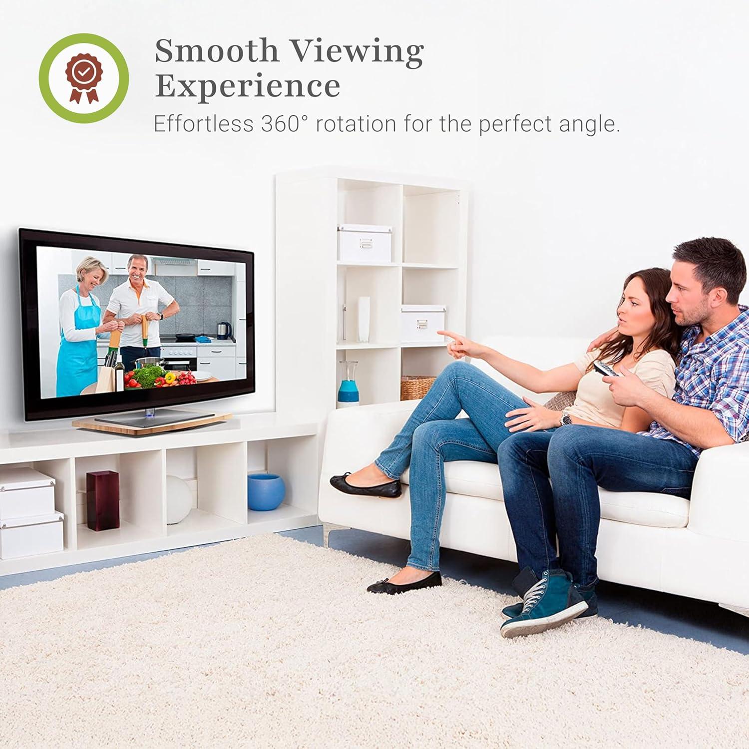 Prosumers Choice | Natural Bamboo TV Swivel Center Stand for TV, 21-Inch Base, Black 360Â° Rotation