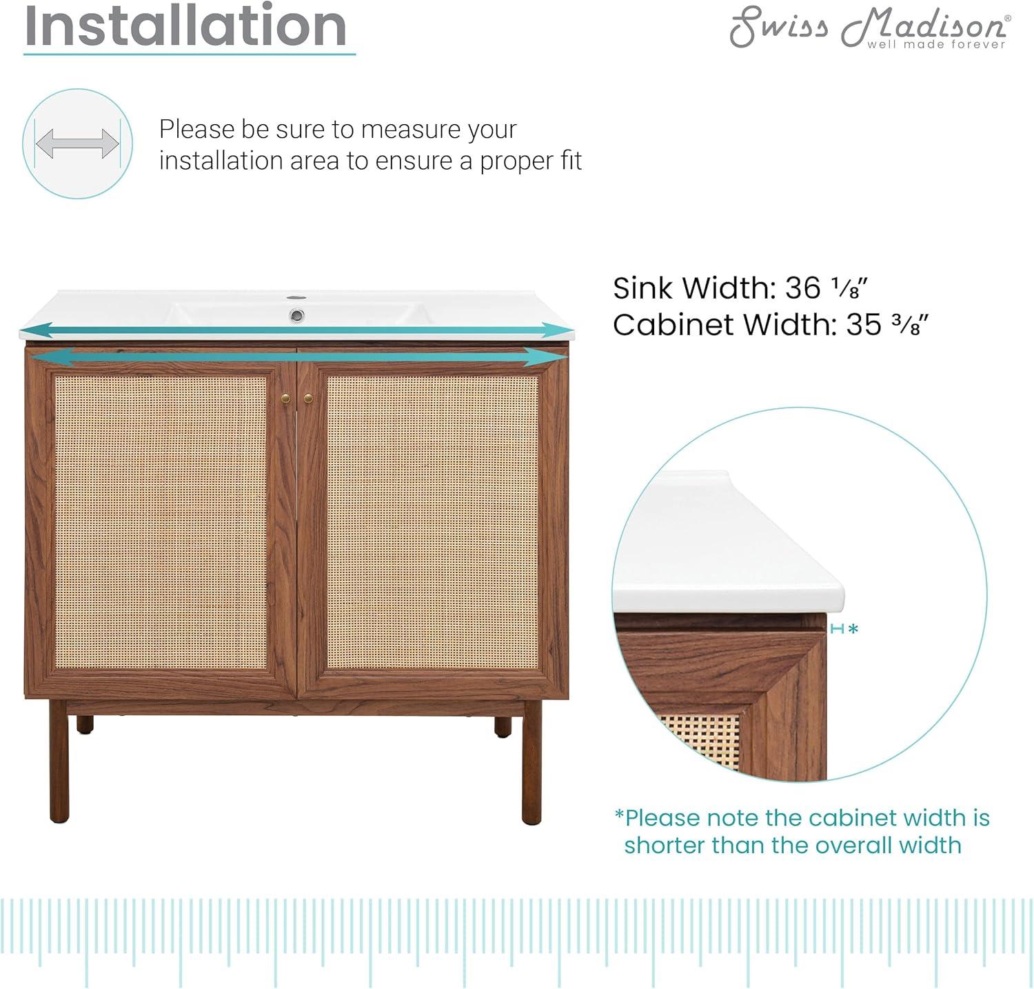 Swiss Madison SM-BV663 Classe 36" Freestanding Bathroom Vanity in Golden Oak with Sink Top