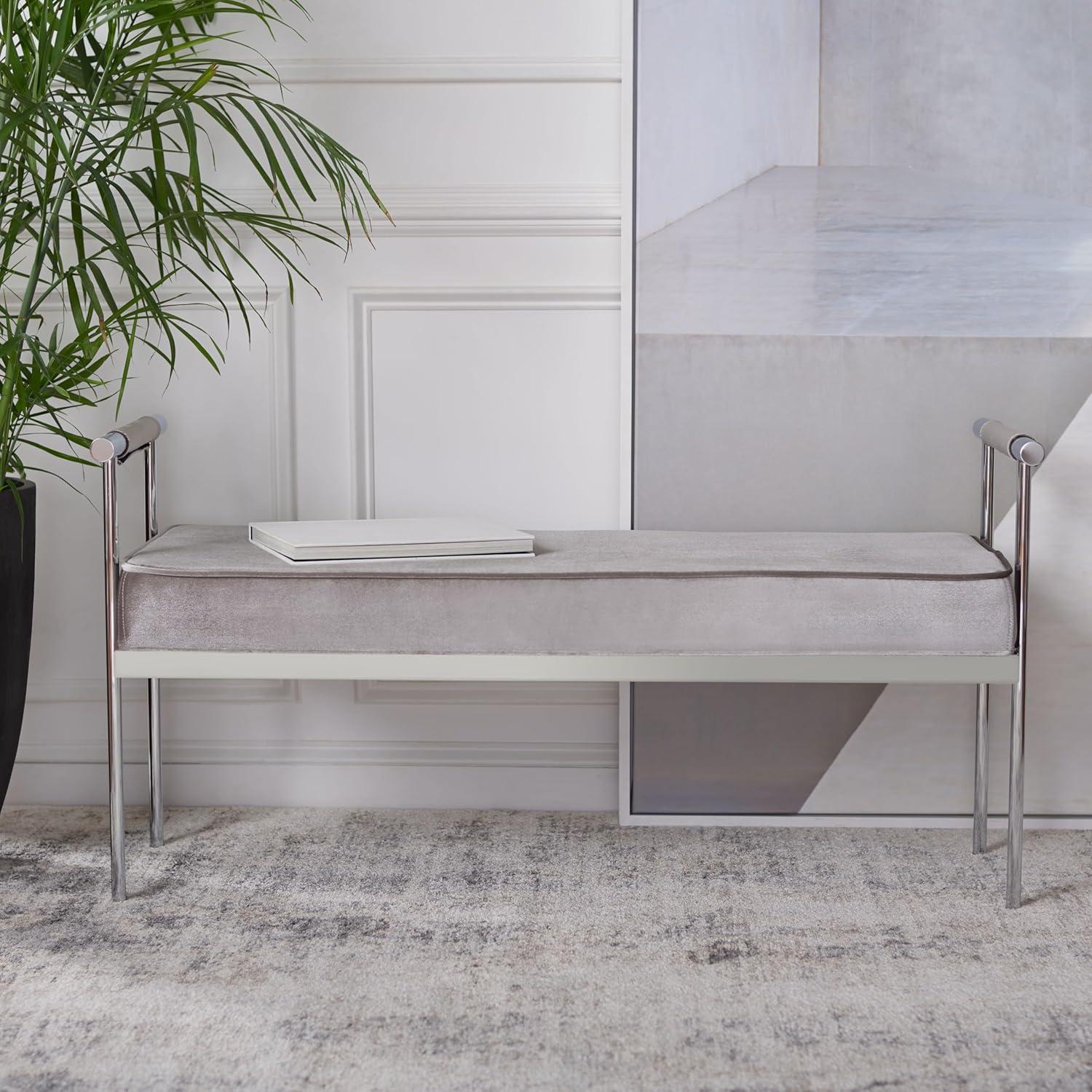 SAFAVIEH Pim Long Rectangle Bench With Arms Hazelwood / Chrome