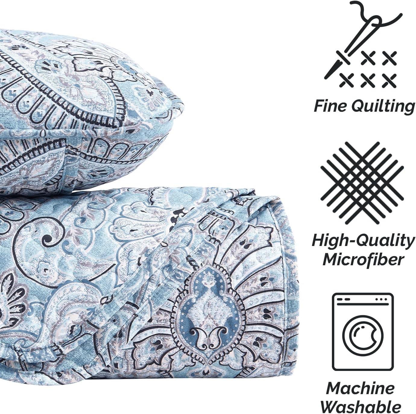 Oversized Blue Paisley Microfiber Quilt Set