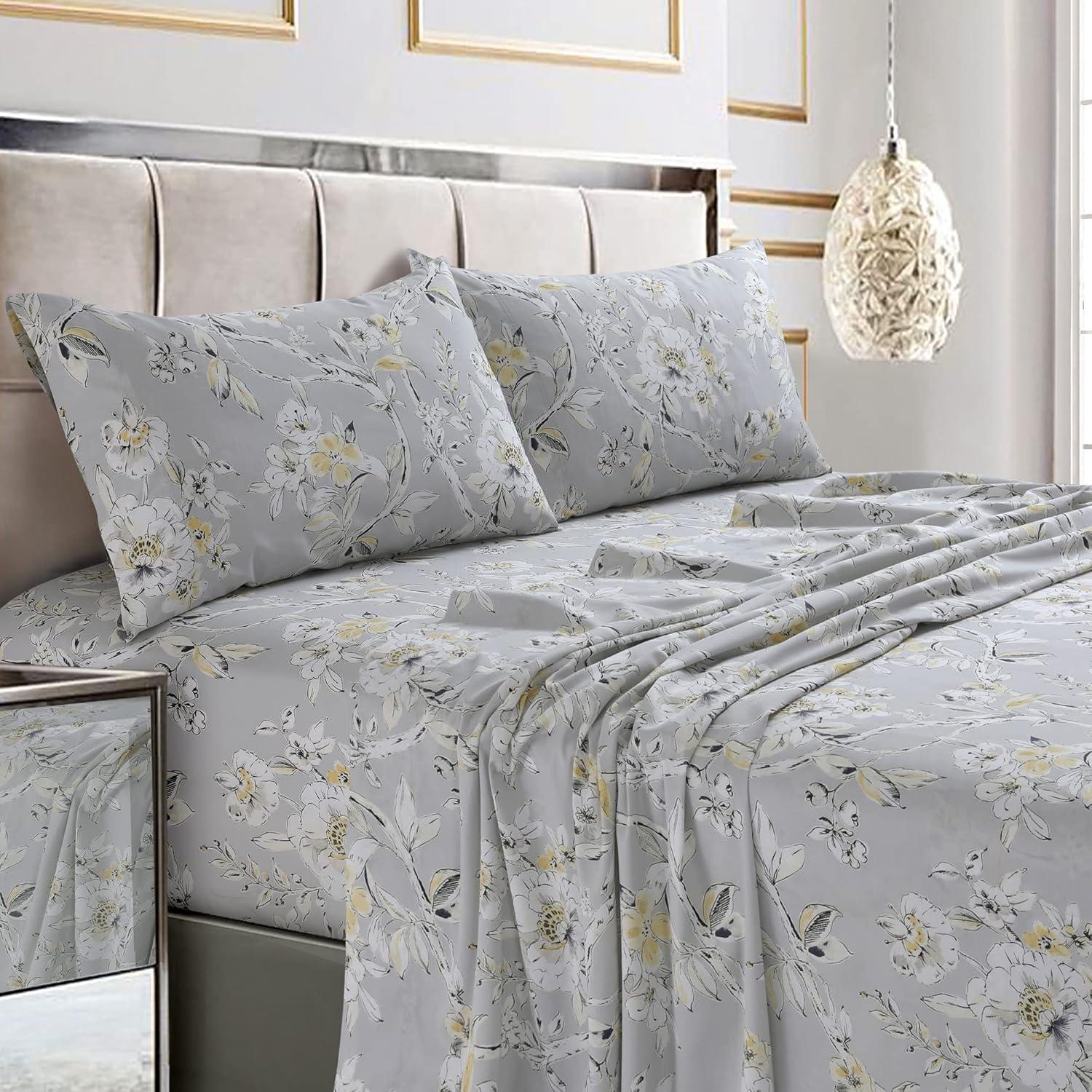 Tribeca Living Tribeca Living Printed 300 Thread Count Sheets 100% Egyptian-Quality Cotton With Sateen Weave Floral Sheet Set