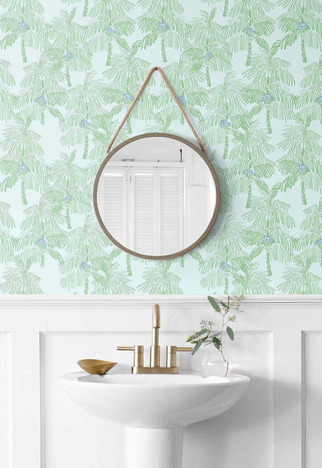 NextWall  Palm Beach Peel and Stick Wallpaper Baby Blue & Seafoam