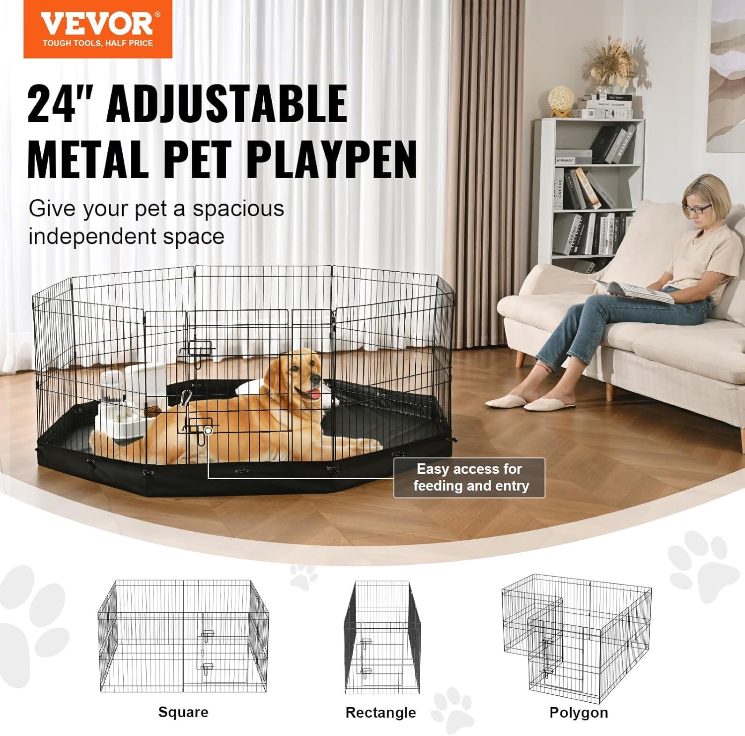 VEVOR 24'' H 8 Panel Metal Exercise Pen With Door