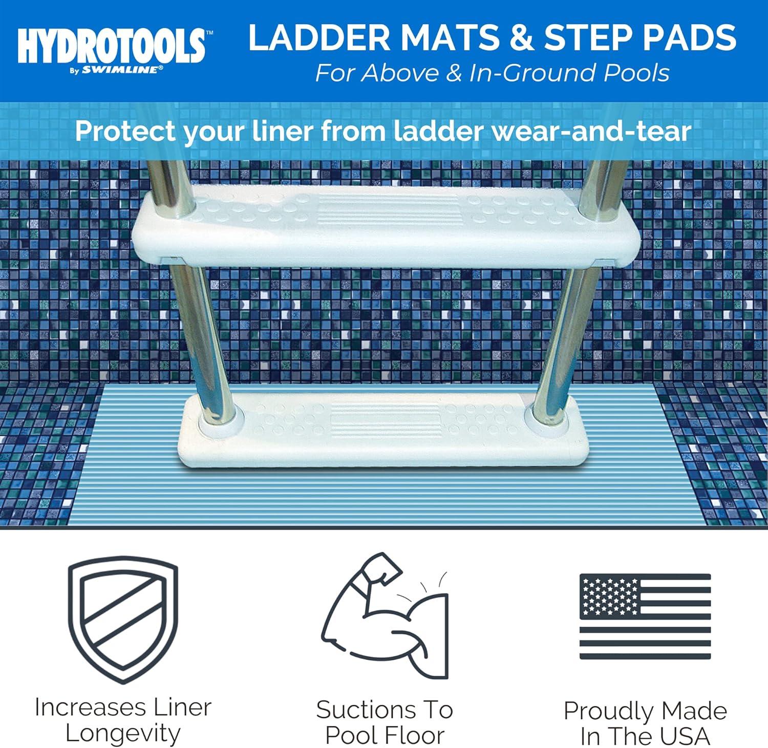 HYDROTOOLS By SWIMLINE Original 9" x 36" Ladder Mat, Non Slip Mat Pool Liner Protector for Above Ground Pools, Durable Ribbed Texture