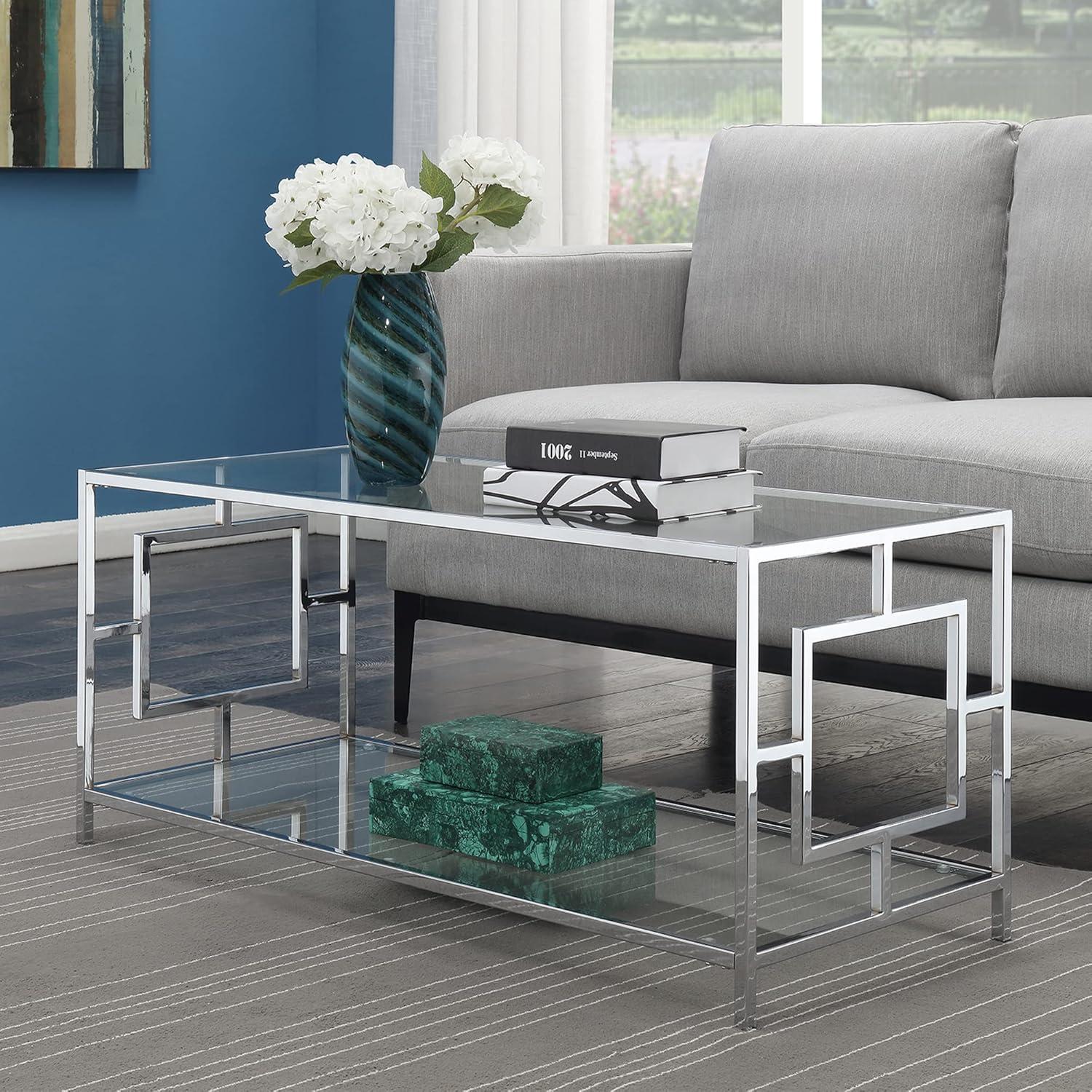 Convenience Concepts Town Square Glass Top Coffee Table in Chrome Metal Frame