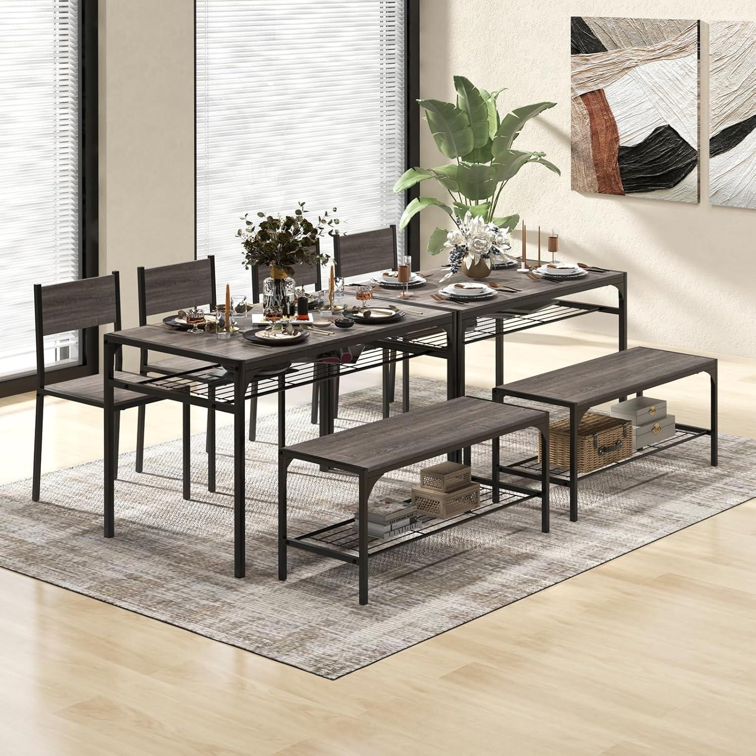 Costway 4 PCS Dinette Set for Small Place Breakfast Nook Modern Dining Table with 2 Chairs Grey