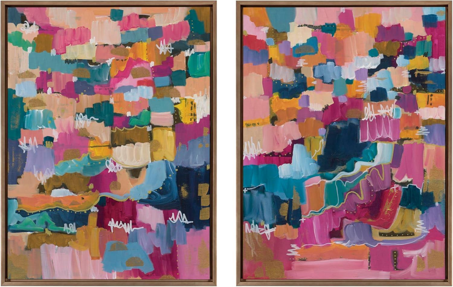 Colorful Abstract 28x38 Gold Framed Canvas Art Set