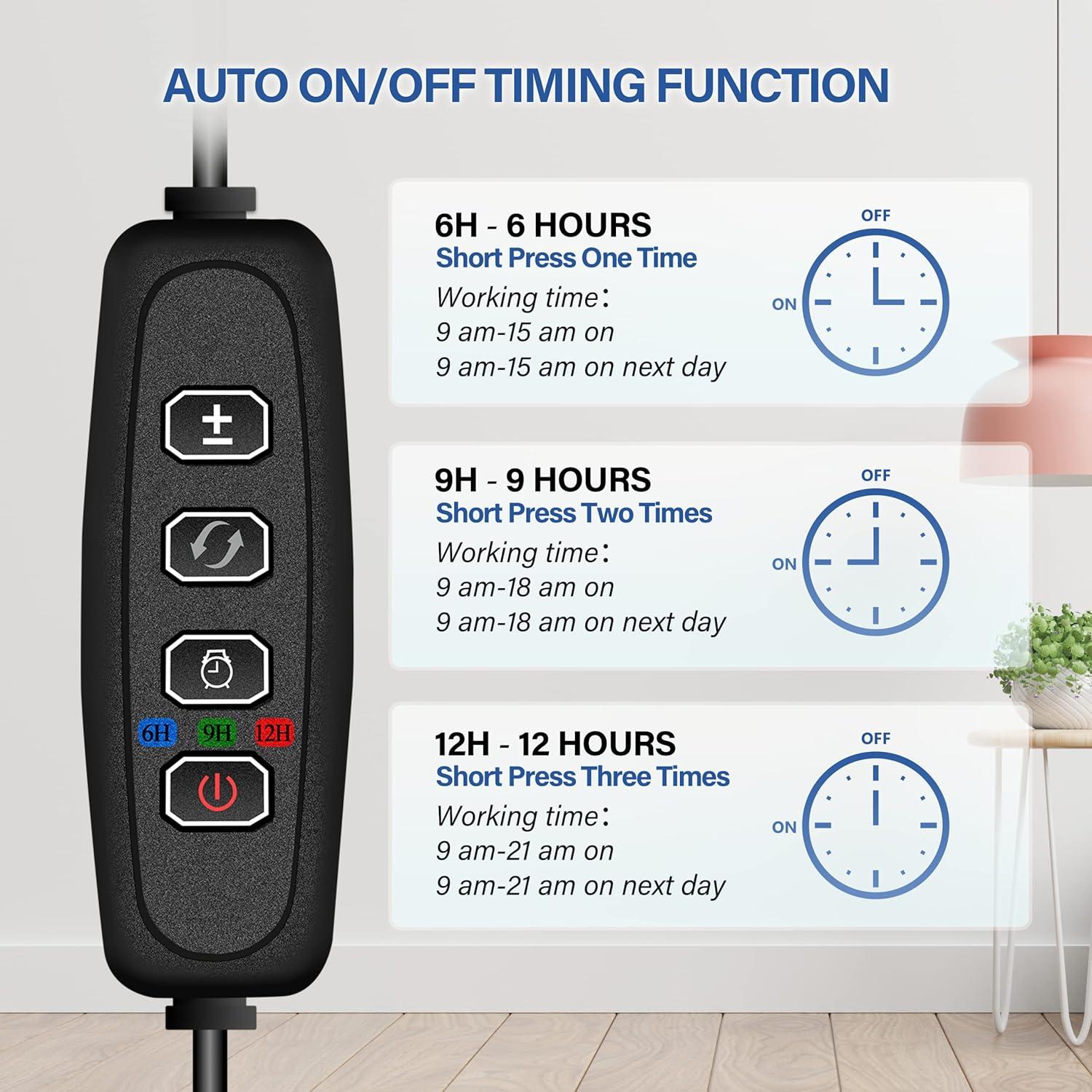 iPower LED Grow Lights with Full Spectrum Plant Growing Lamp for Indoor Plant, 3 Modes Timing Function, 1 Tubes, White