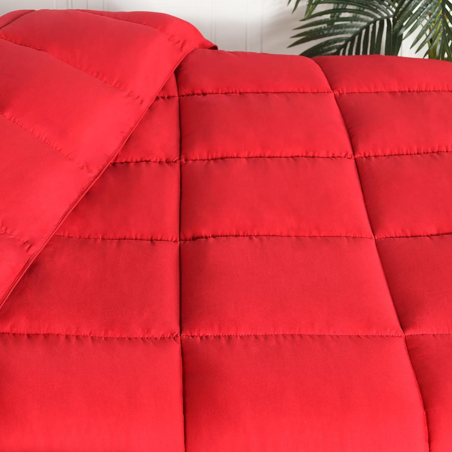 Twin Red Microfiber Reversible Comforter with Down Alternative Fill