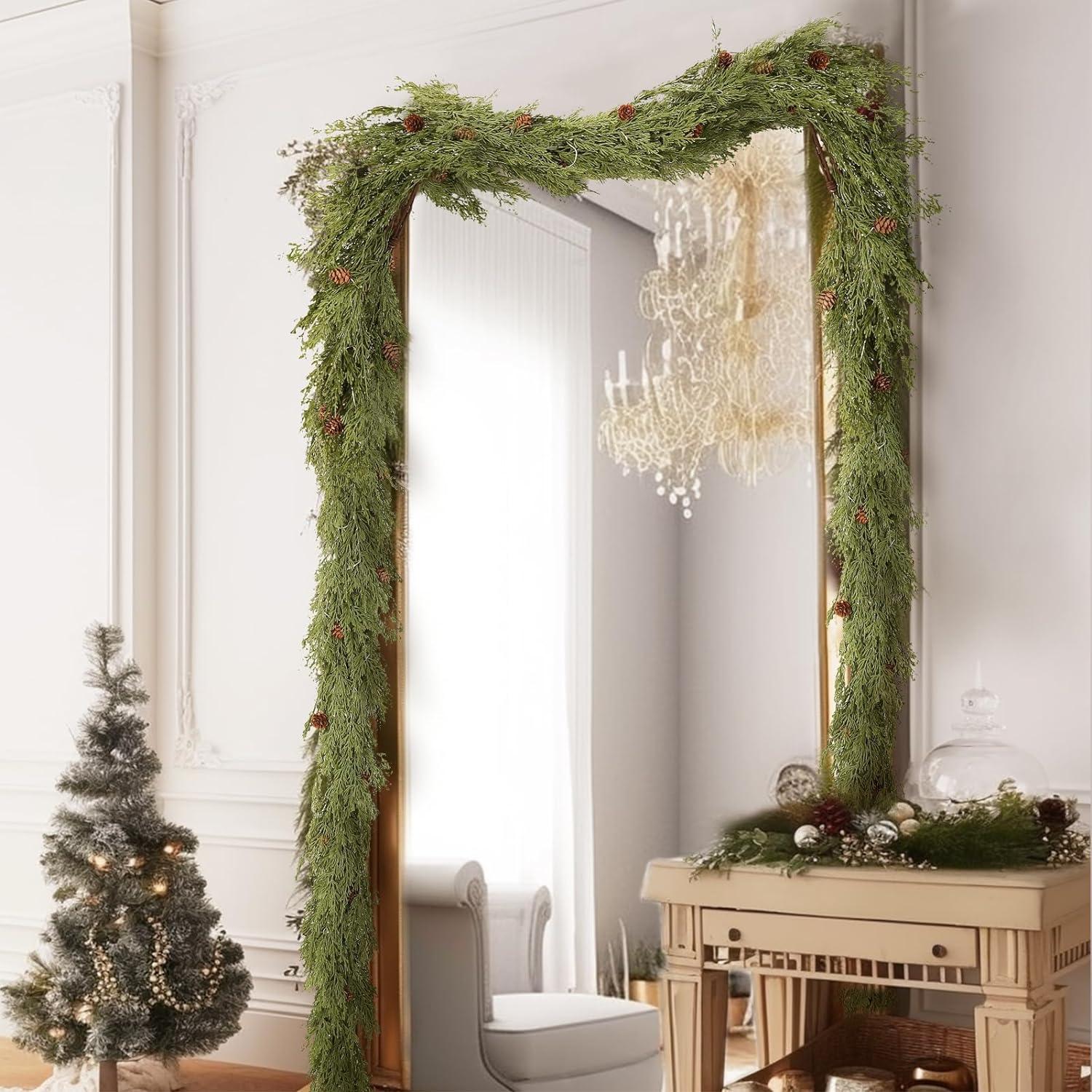 Real Touch Norfolk Pine Christmas Garland, Winter Greenery Garland for Christmas, Holiday Seasonal Outdoor/Indoor Home Decor, 6 FT Long 6 FT