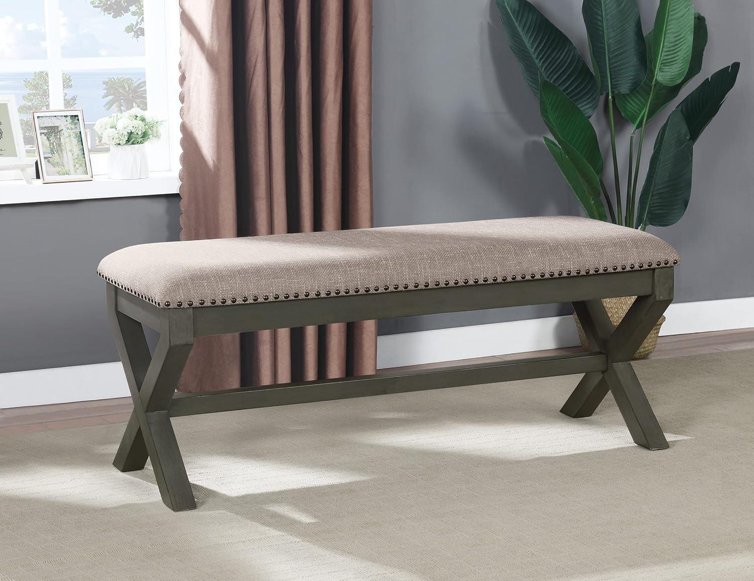 Monte Carlo Antique Gray Solid Wood Bench with Nailhead Trim