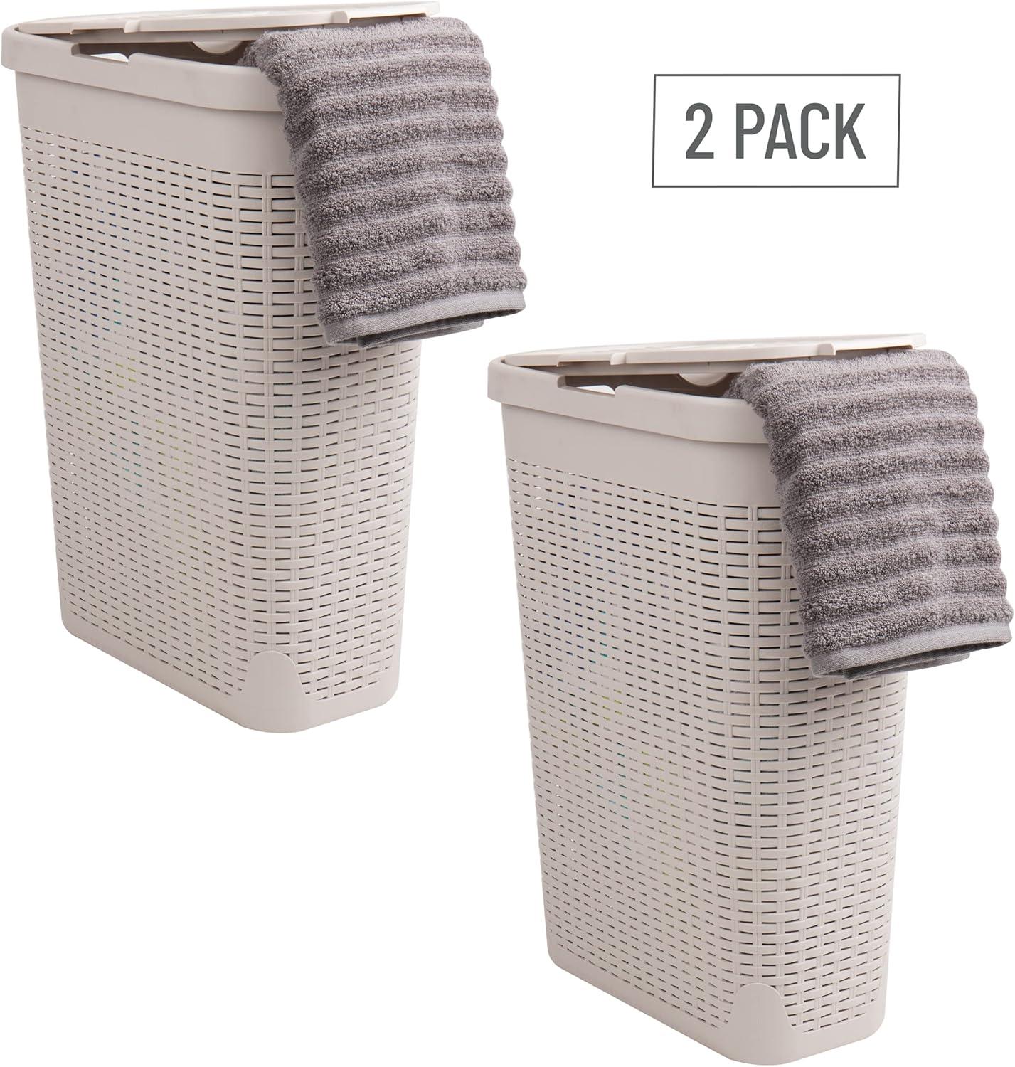 Slim Laundry Hamper, 40 Liter Capacity, Hinged Lid, 2 Pack, 18"D x 10.4"W x 23.5"H