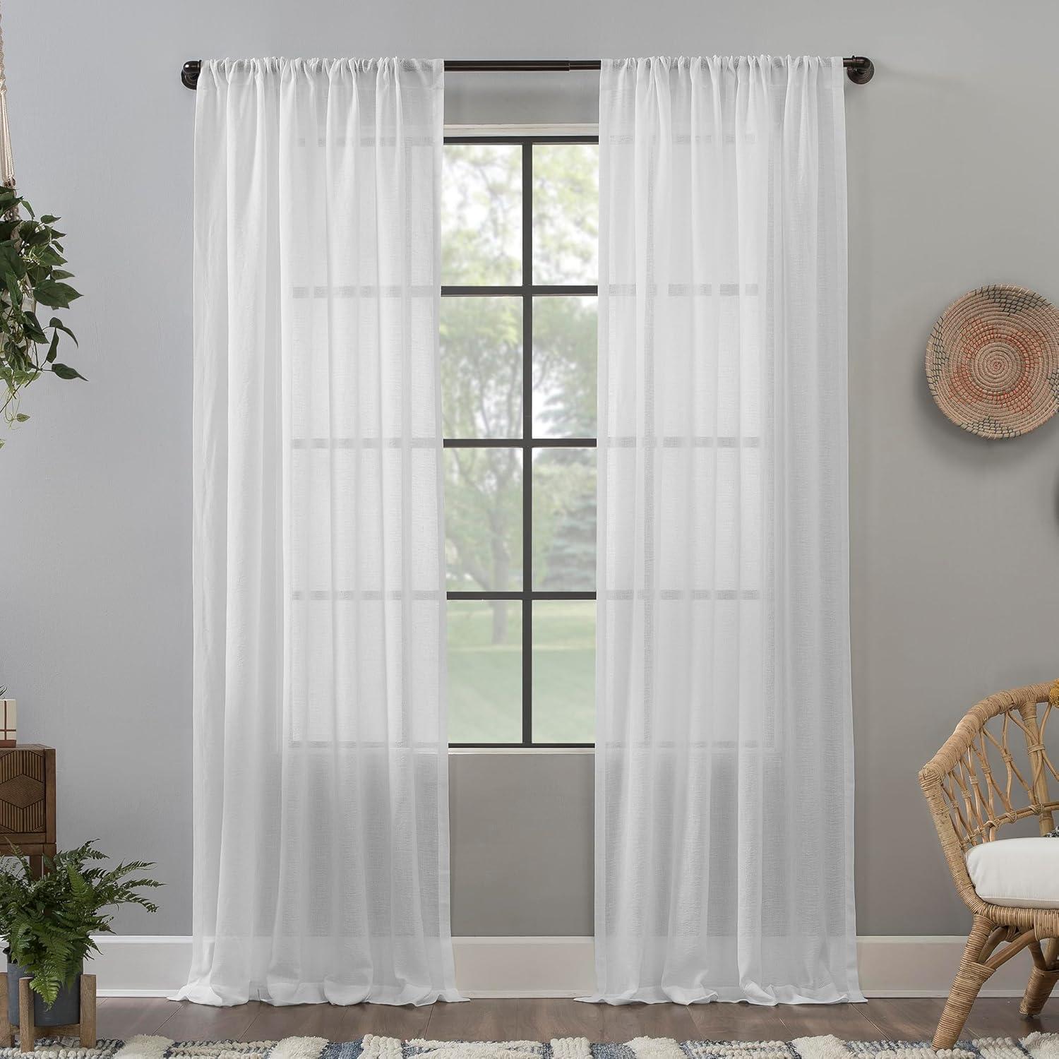 63"x52" Crushed Texture Anti-Dust Sheer Curtain Panel White - Clean Window: Modern Linen Slub Rod Pocket