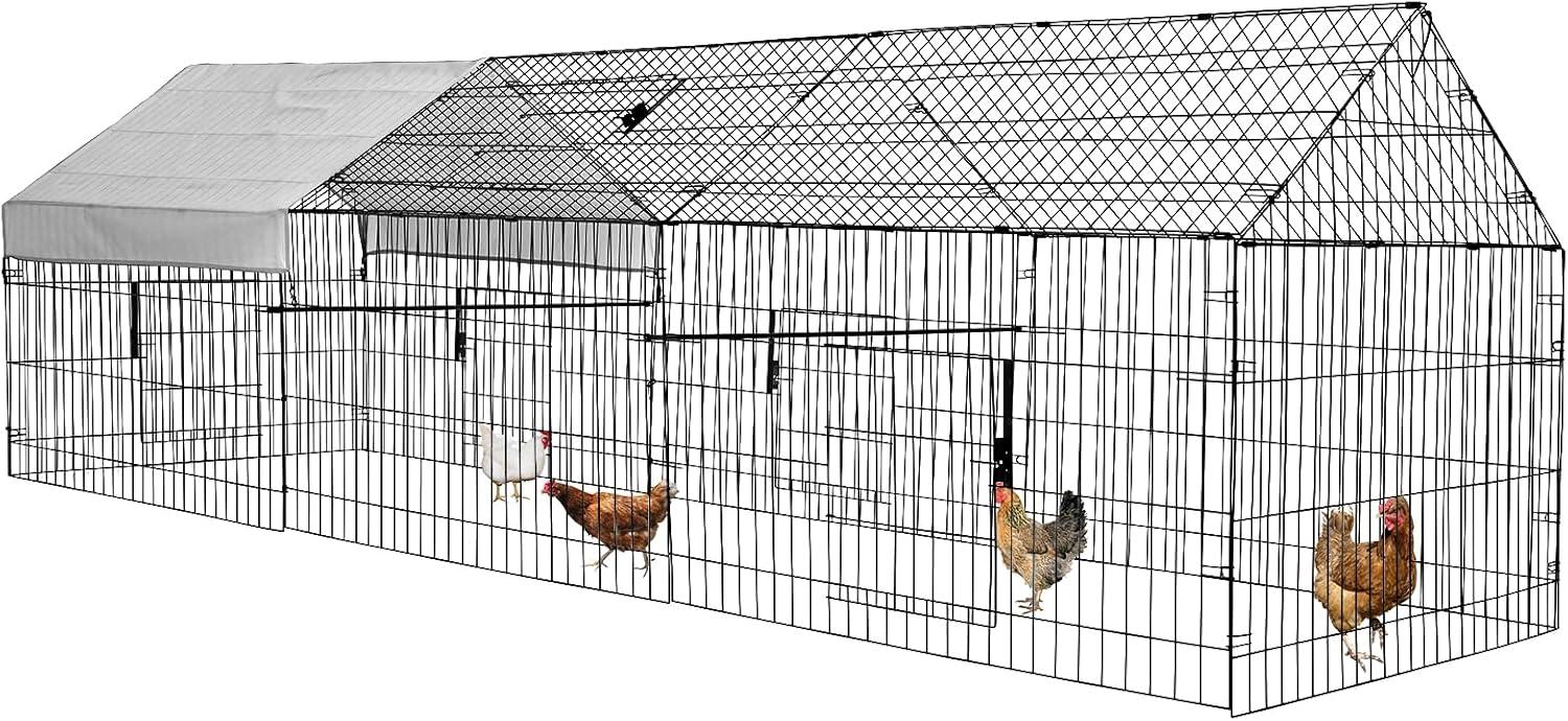 GOTGELIF  Large Metal Chicken Coop 130" x 40" Chicken Cage Hen House with Waterproof Cover