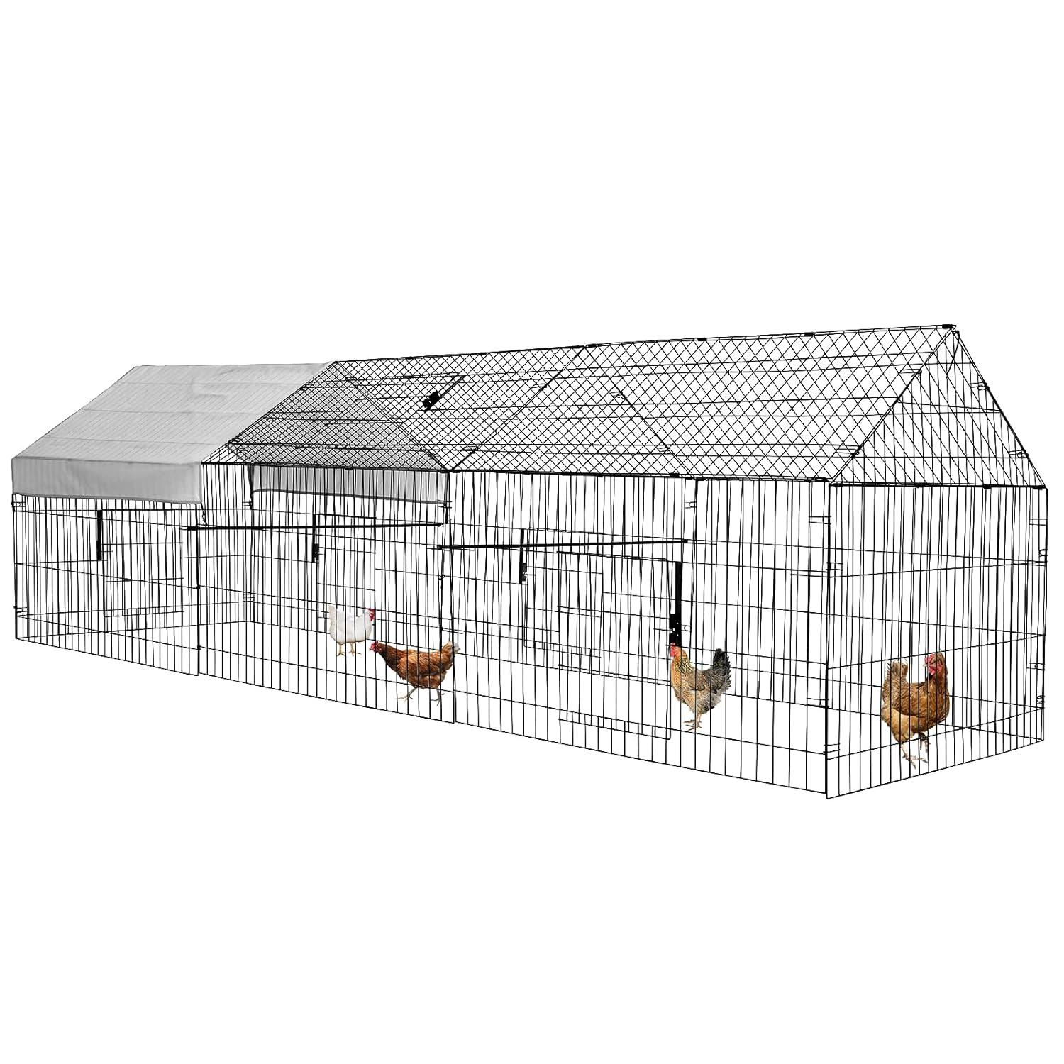 GOTGELIF  Large Metal Chicken Coop 130" x 40" Chicken Cage Hen House with Waterproof Cover