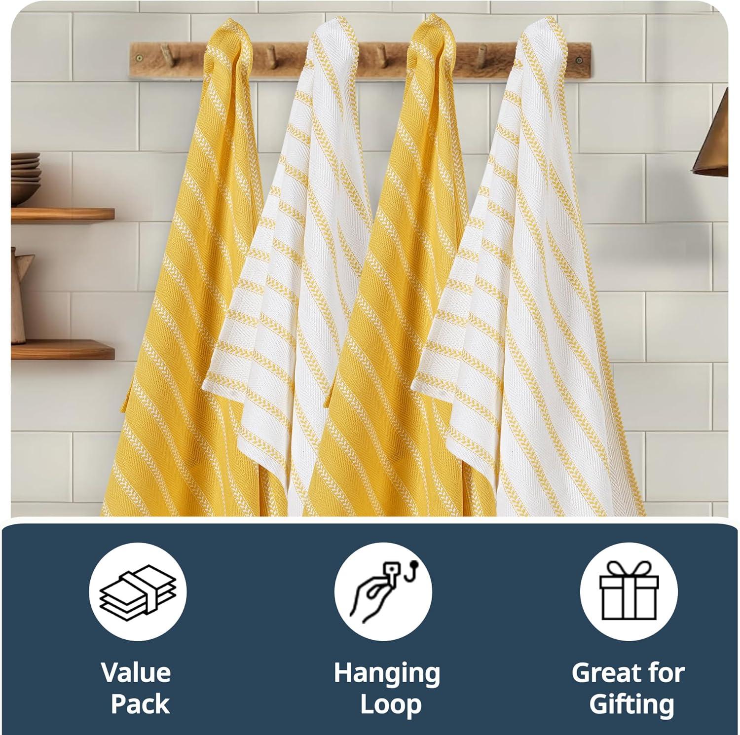 KAF Home Madison Set of 4 Absorbent, Durable and Soft Kitchen Towels | 18" x 28"  - Sunshine