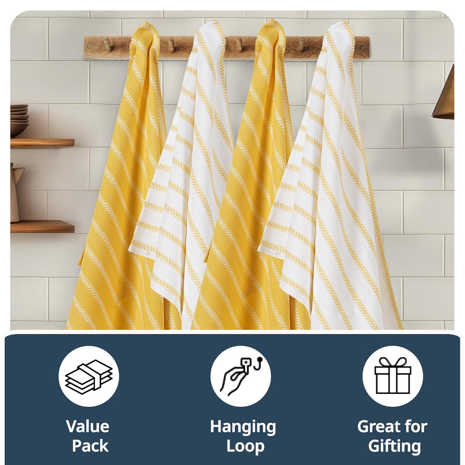 KAF Home Madison Set of 4 Absorbent, Durable and Soft Kitchen Towels | 18" x 28"  - Sunshine
