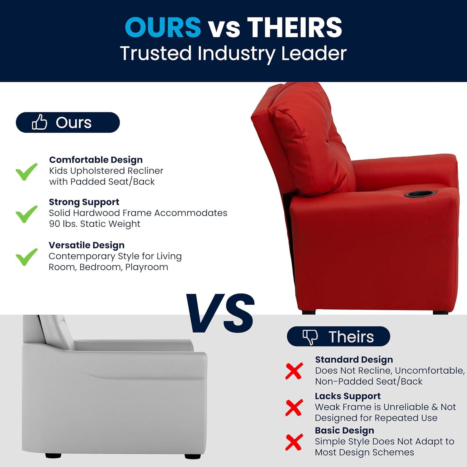 Flash Furniture Chandler Contemporary Red Vinyl Kids Recliner with Cup Holder