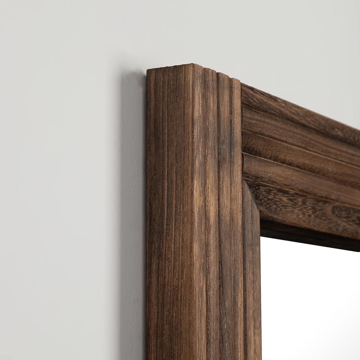 COSMOGO Rustic Wooden Framed Wall Mirror, Natural Wood Bathroom Vanity Mirror Brown 40" x 26" Brown