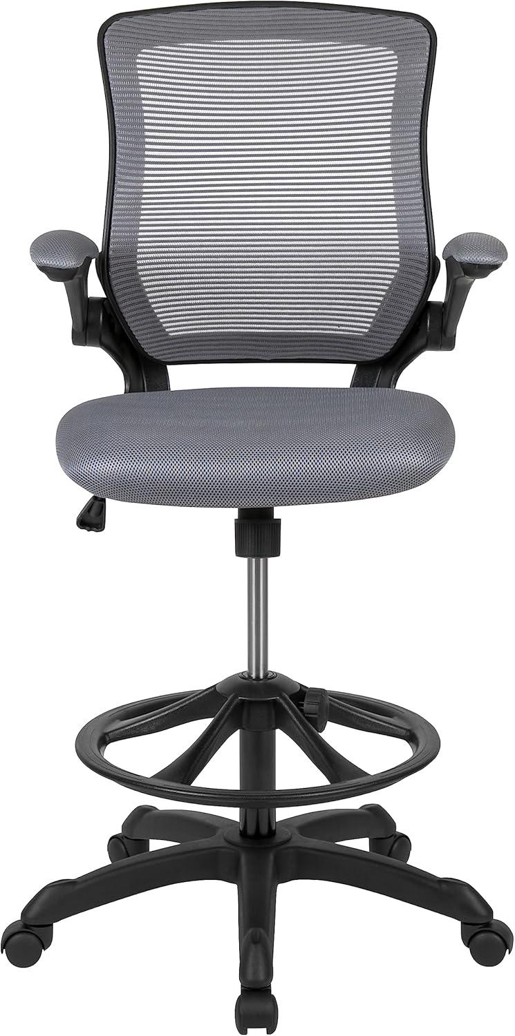 Flash Furniture Mid-Back Mesh Ergonomic Drafting Chair with Adjustable Foot Ring and Flip-Up Arms