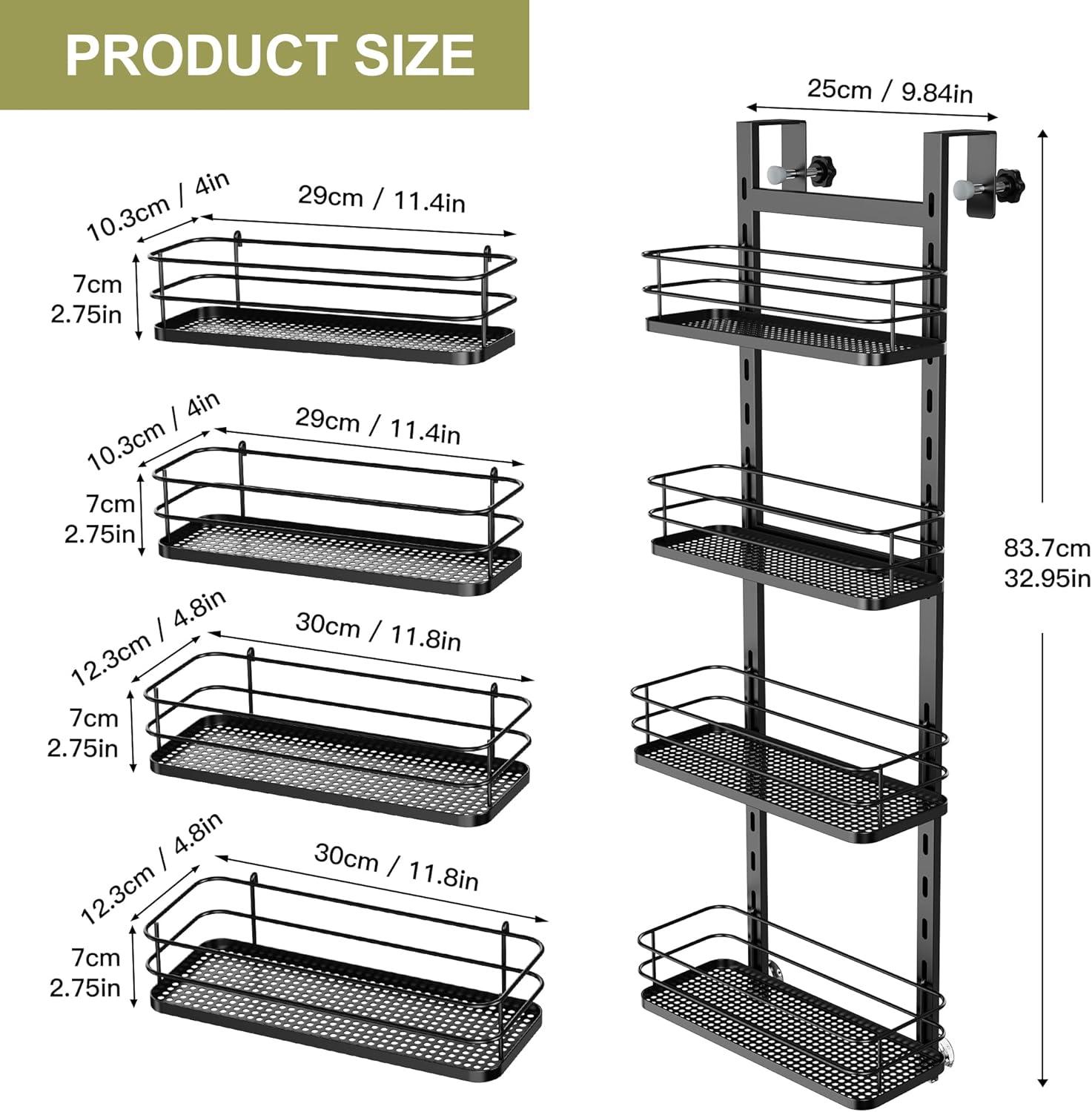 Adjustable Black Metal Over the Door Shower Caddy with Hooks