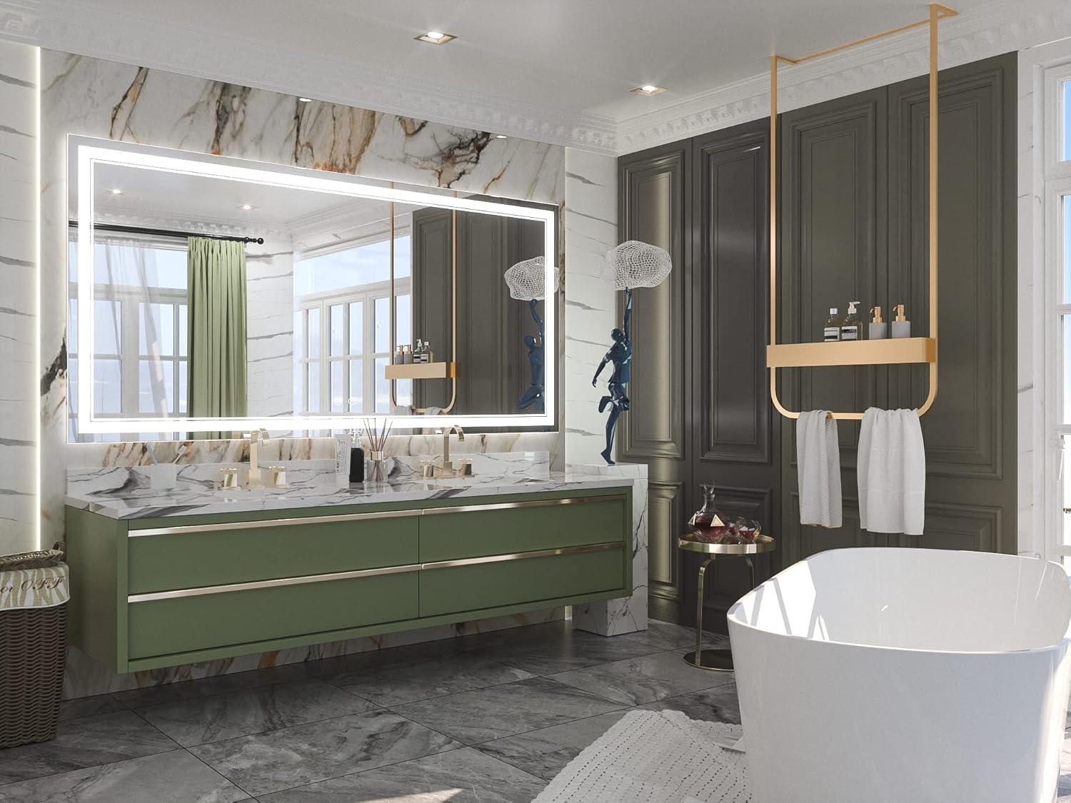 Keonjinn 84 x 32 Inch LED Bathroom Mirror with Lights 3 Color Temperature Frontlit Oversized Vanity Mirror Wall Mounted Anti-Fog, UL Listed LED Driver, Tempered Glass Dimmable Lighted Bathroom Mirror