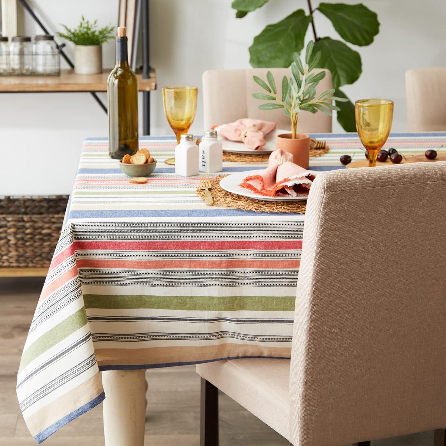 Design Imports Warm Stripe Tablecloth 60 X 104", Seats 8-10