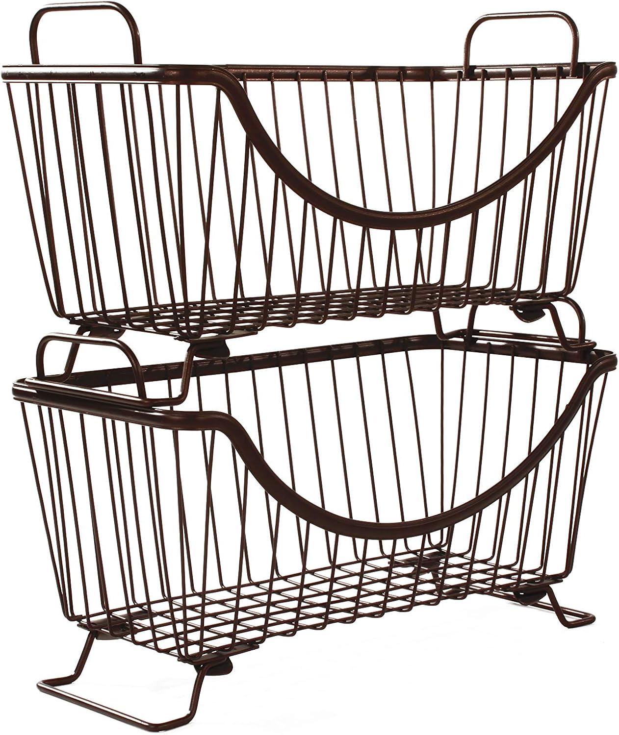 Spectrum Diversified Ashley Steel Stackable Wire Basket with Raised Feet and Looped Handles, Modular Stacking Bin System for Kitchen Countertop and Desk Organization, Small, Bronze