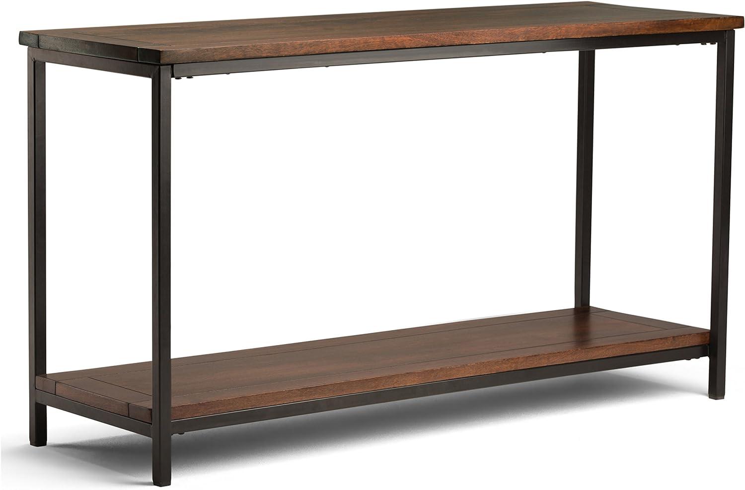 Skyler 54'' Industrial Dark Cognac Brown Solid Mango Wood & Metal Console Table with Shelf