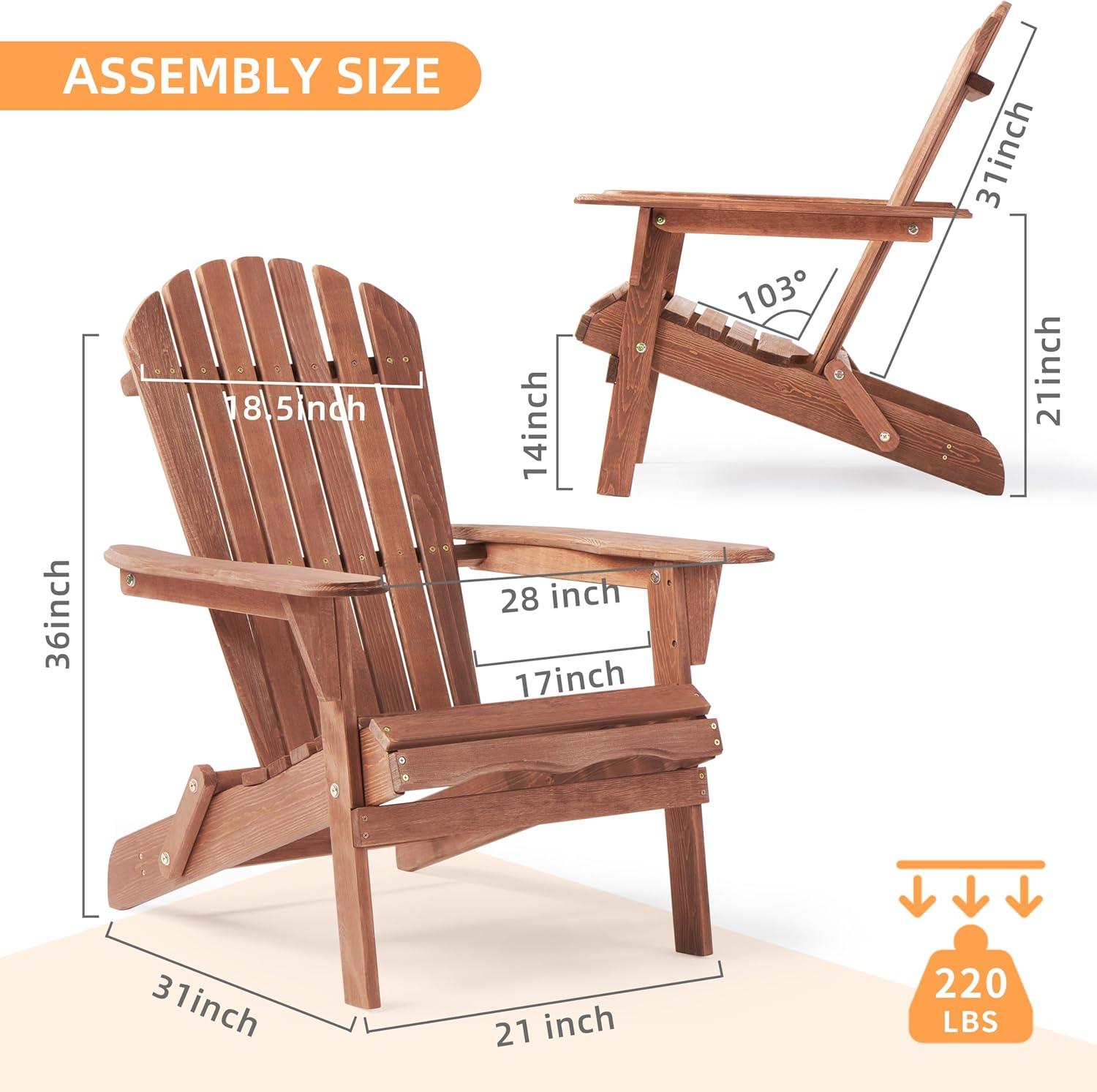 CLEARANCE! Wooden Outdoor Folding Adirondack Chair Set of 2 Wood Lounge Patio Chair for Garden,Garden, Lawn, Backyard, Deck, Pool Side, Fire Pit,Half Assembled,