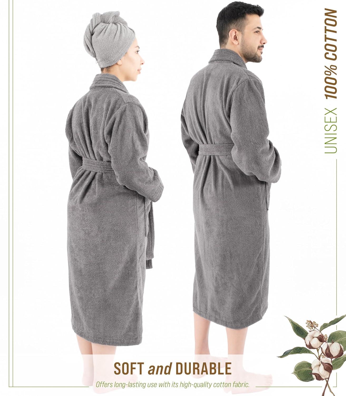 American Soft Linen, 100% Cotton Robes for Women and Men, 1 Piece Soft Lightweight Adult Couple Bathrobes, Medium - Gray