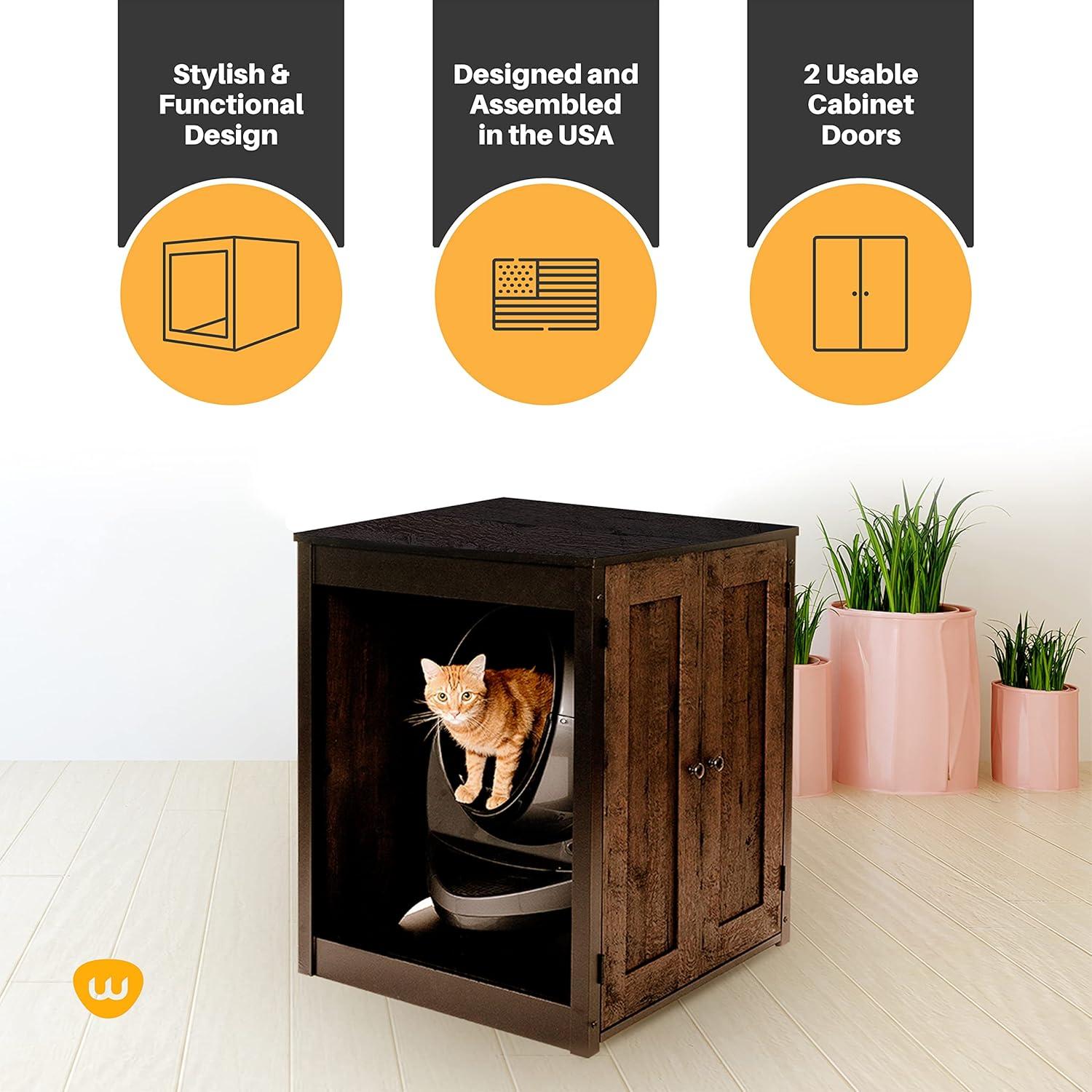 Litter-Robot Storage Cabinet and Litter Box Enclosure by Whisker, Coffee Oak Finish, 30.7" W x 28.1" D x 34.3" H, Stylish and Durable Hidden Litter Box Furniture