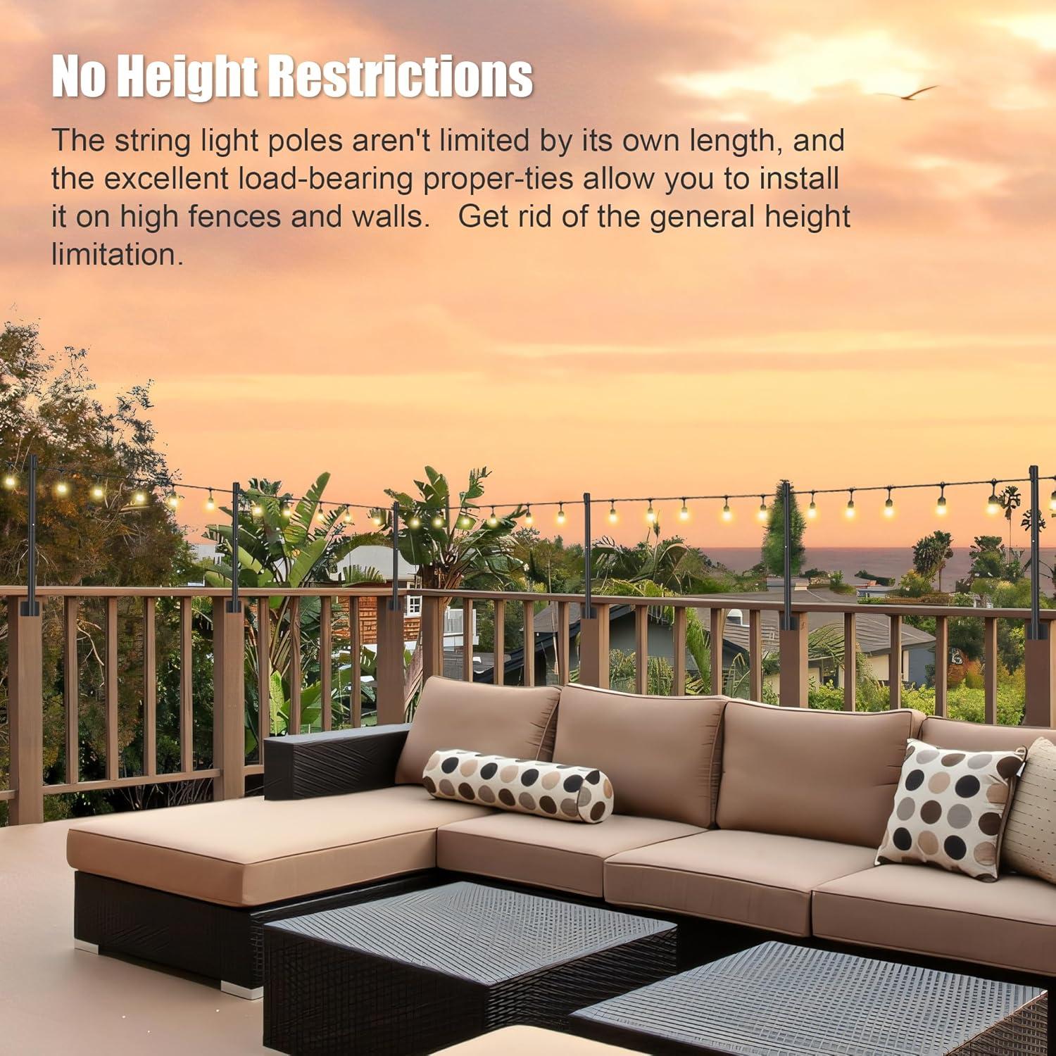 2 Pack 2.8 FT String Light Poles, Suspension Outdoor Fence Post Lights with Clip and Bracket