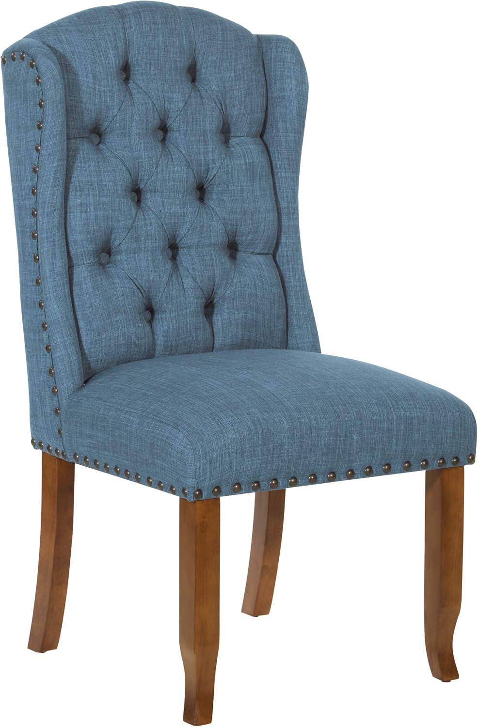 Jessica Tufted Wingback Dining Chair Navy - OSP Home Furnishings: Polyester Upholstery, Nailhead Trim, Solid Wood Legs