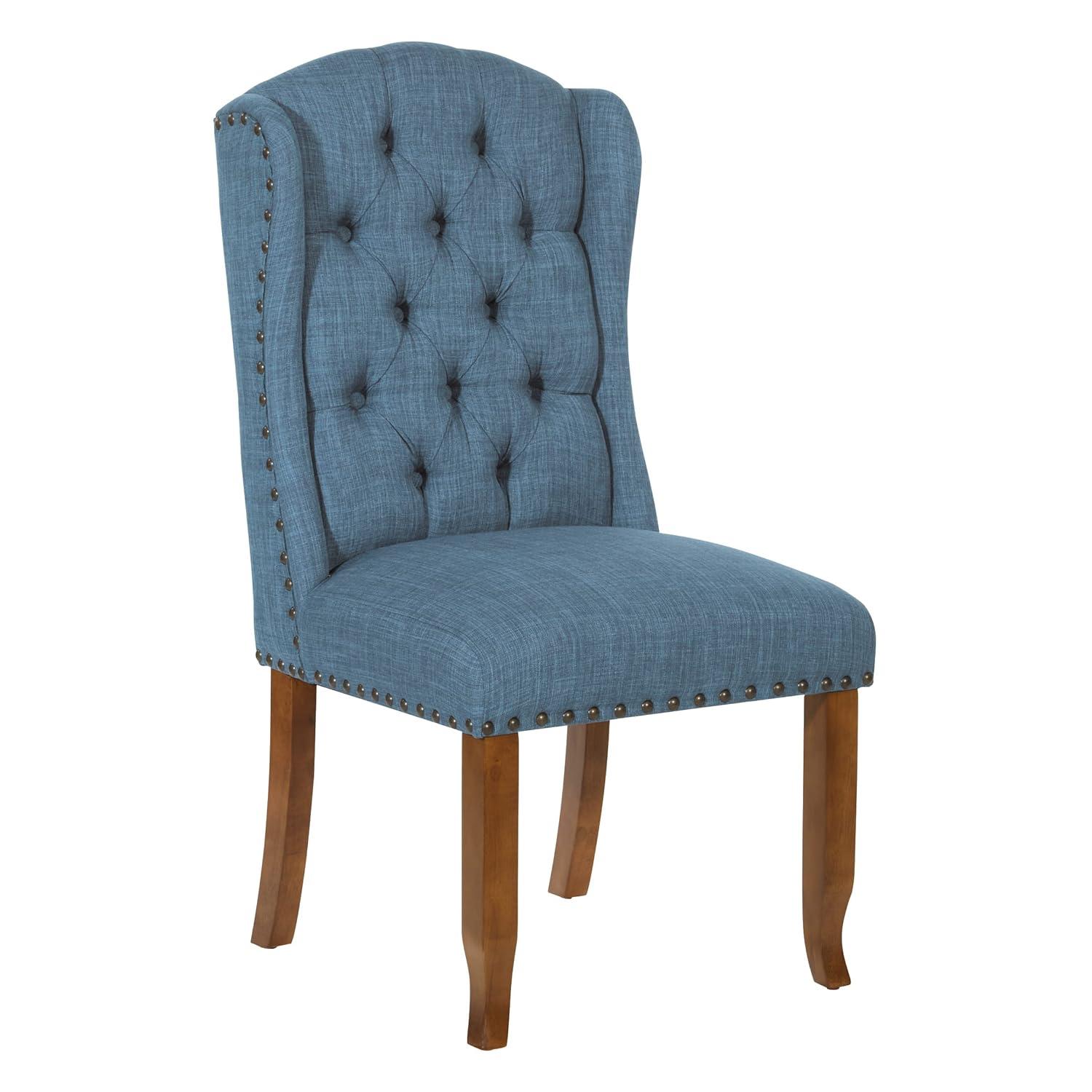 Jessica Tufted Wingback Dining Chair Navy - OSP Home Furnishings: Polyester Upholstery, Nailhead Trim, Solid Wood Legs