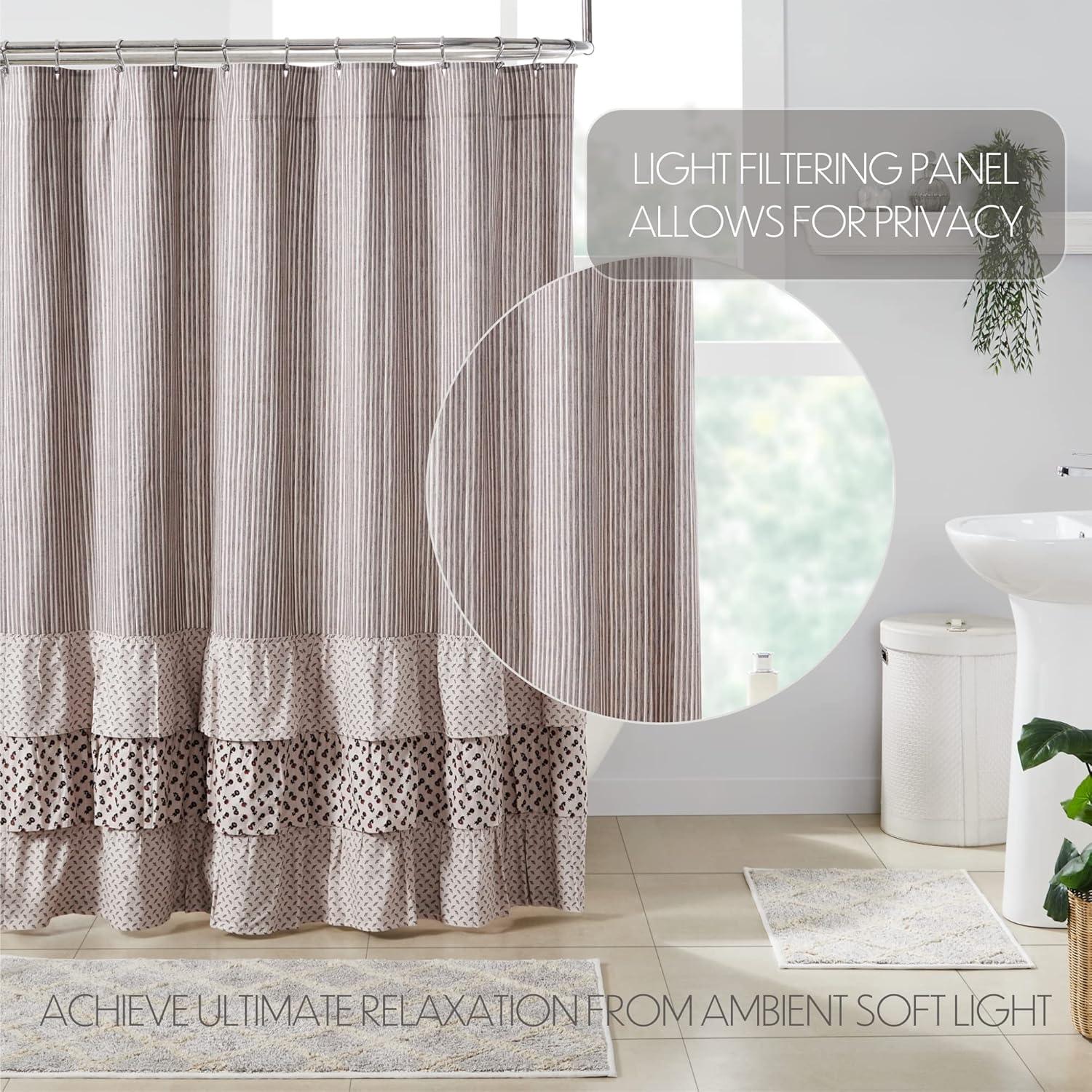 VHC Brands Florette Ruffled Patchwork Shower Curtain, Brown, 72x72