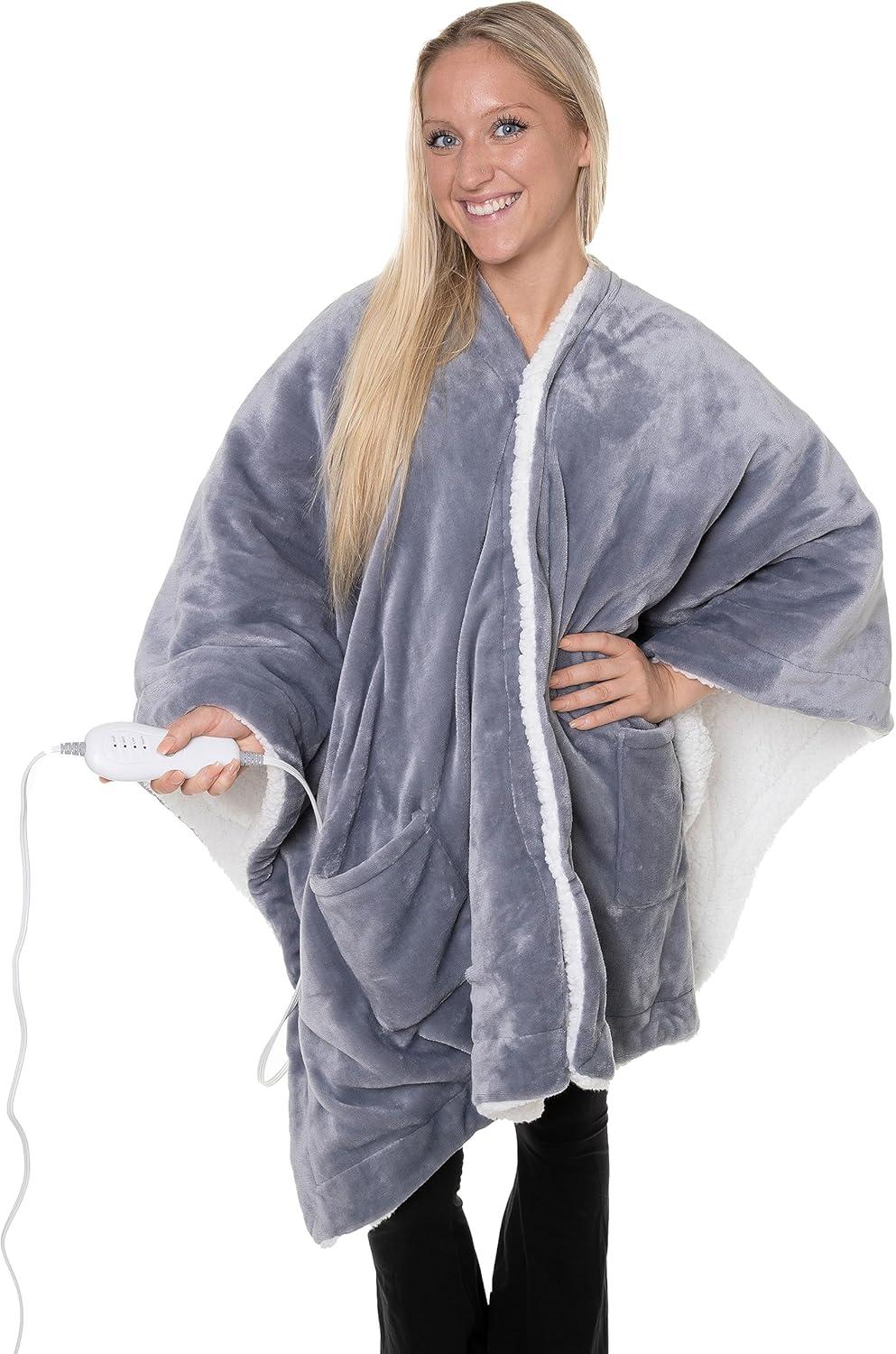 Gray Sherpa Electric Wearable Heated Throw Blanket 50" x 60"