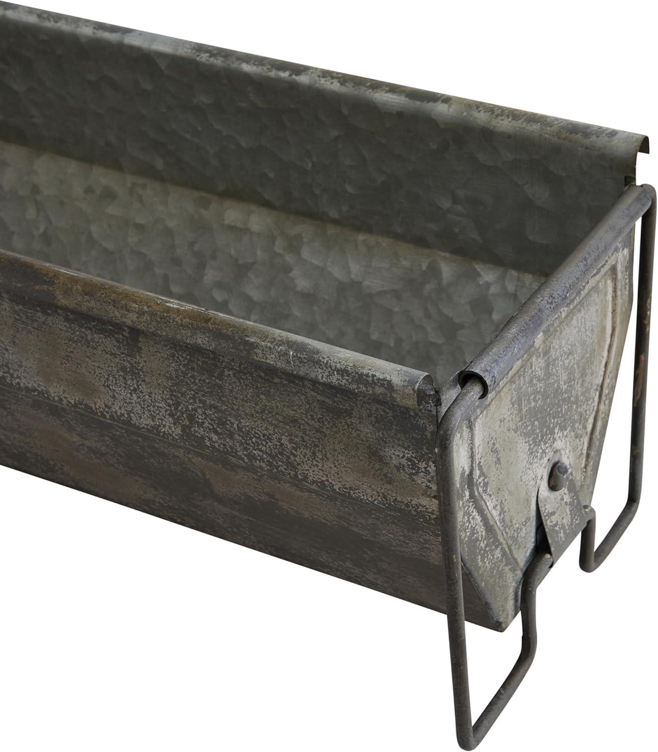 Woven Paths Metal Trough Container with Distressed Zinc Finish