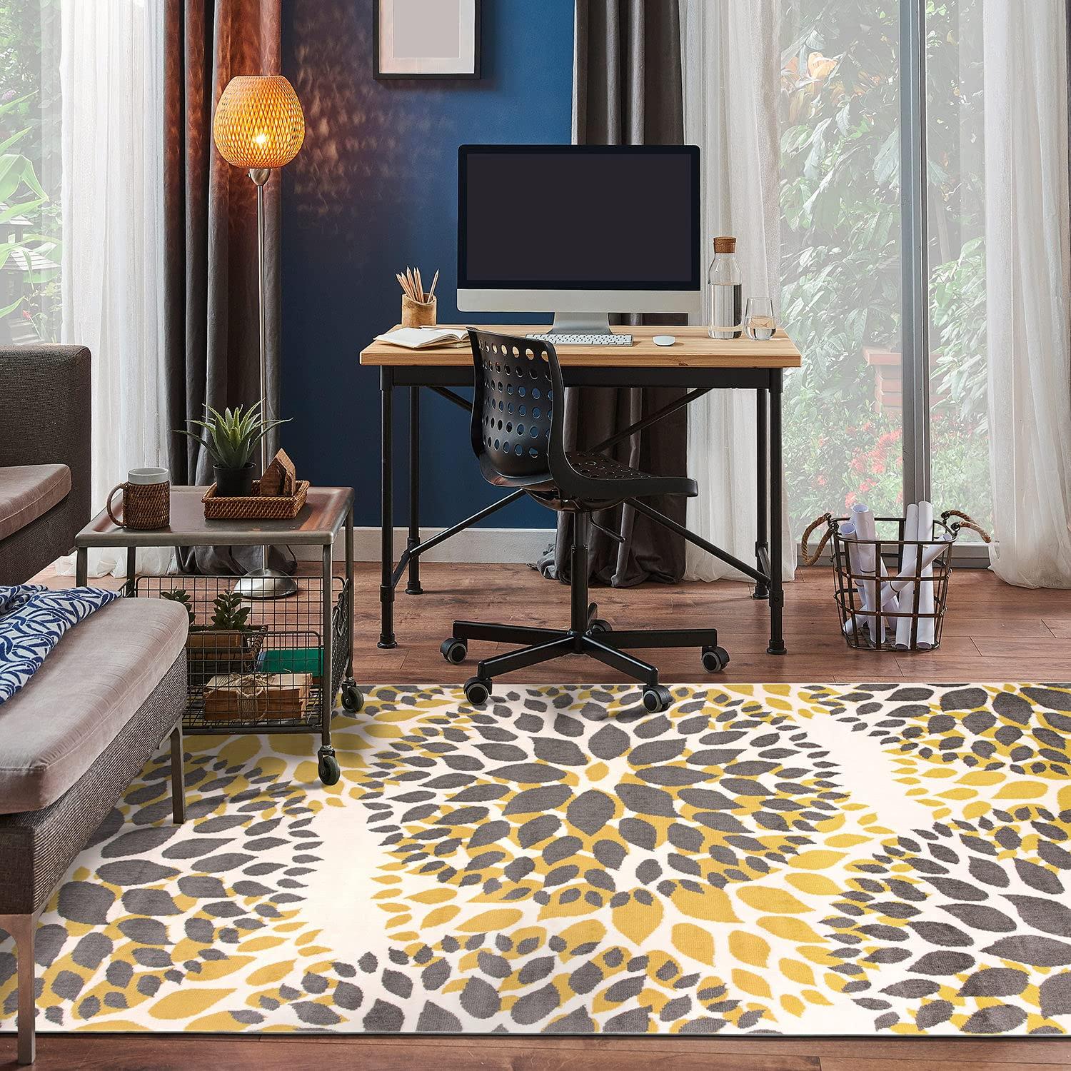 World Rug Gallery Modern Floral Circles Yellow 3'1" x 5' Area Rug
