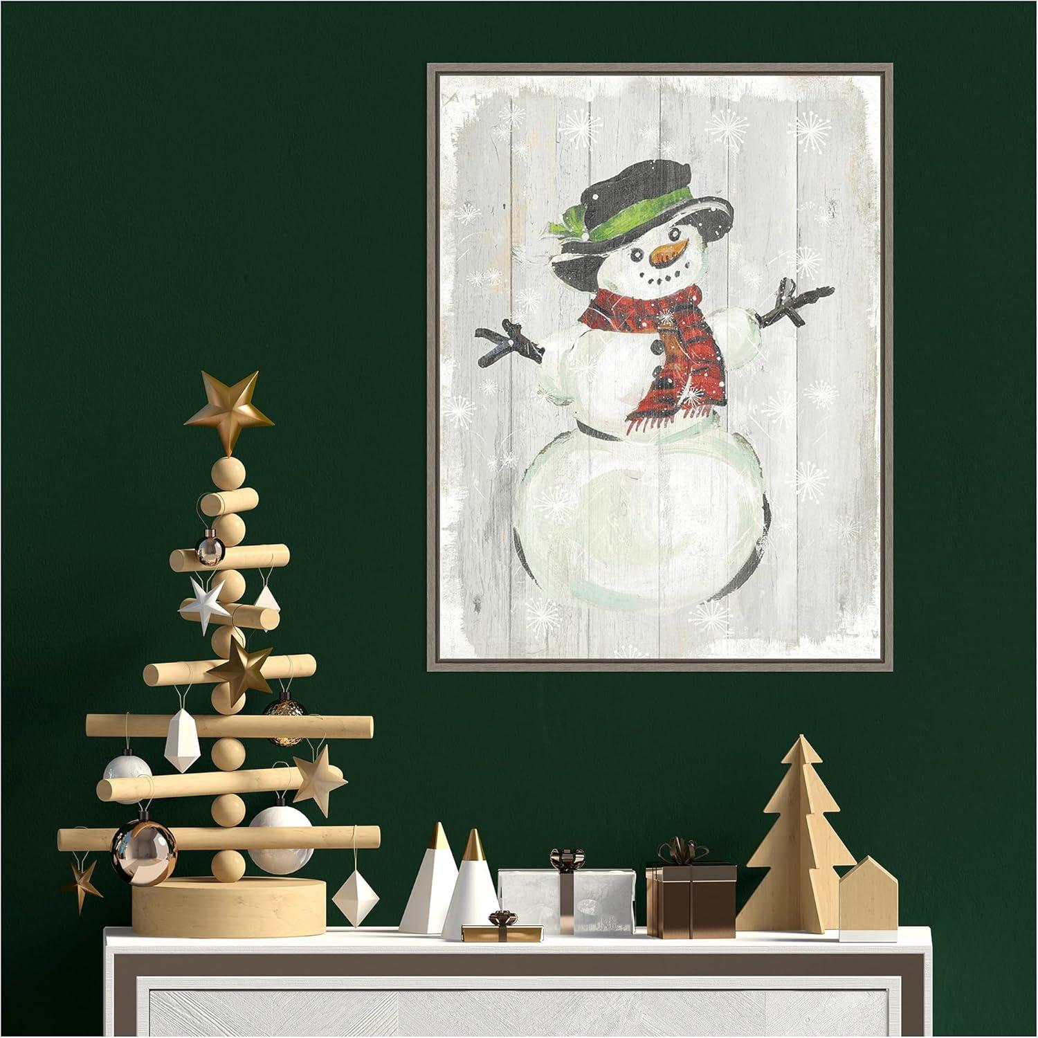 Amanti Art Holiday Snowman Framed Canvas Wall Art Print