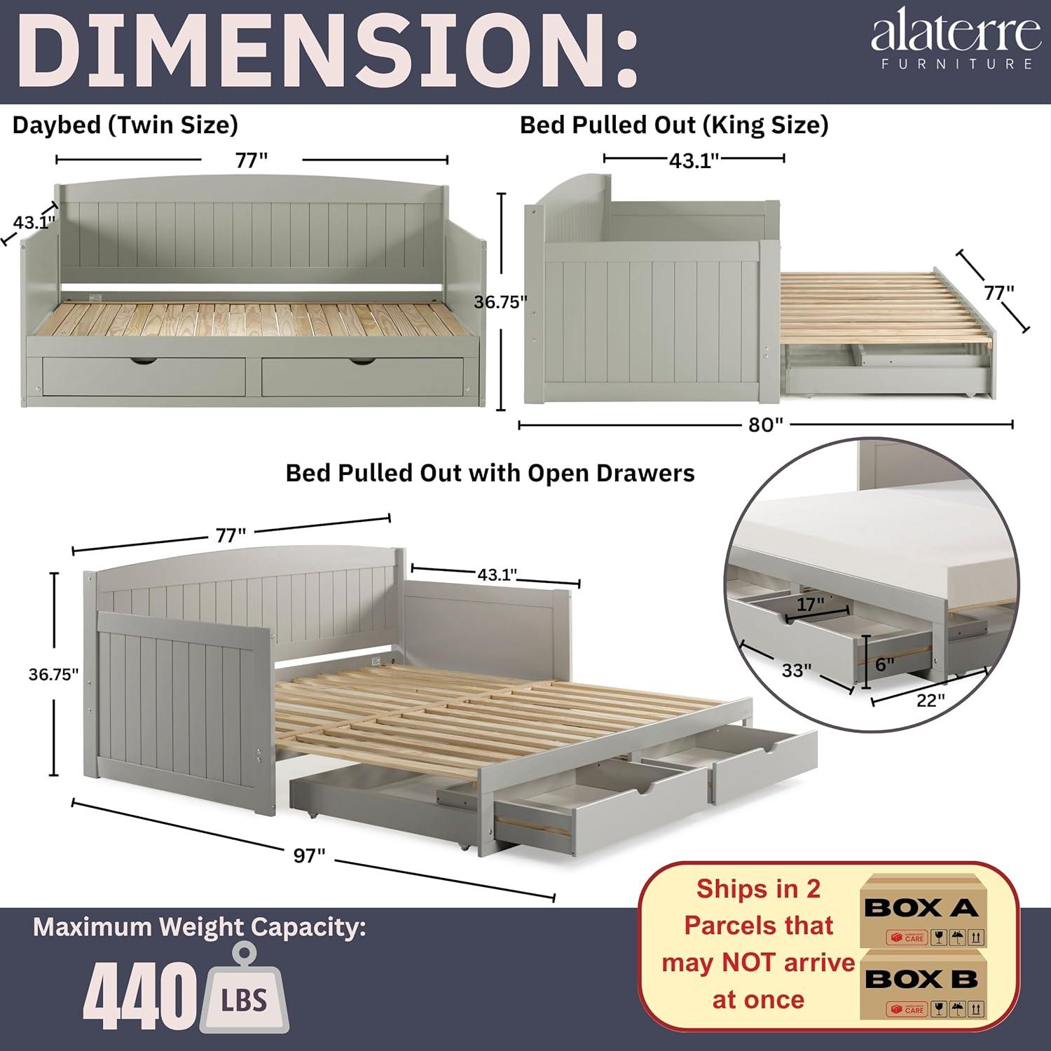 Alaterre Furniture King Harmony Kids' Daybed with Conversion Dove Gray