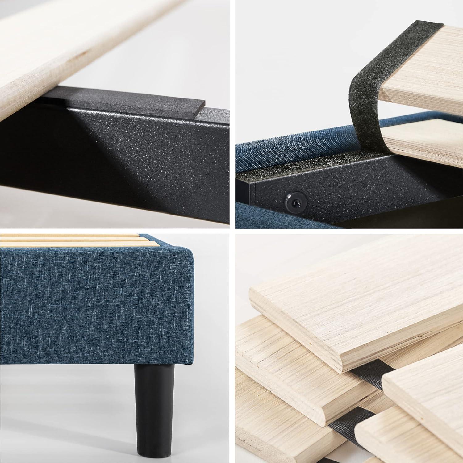 Zinus Curtis Estructura de Cama con Plataforma Tapizada de 13", Azul Marino, Tamaño Queen